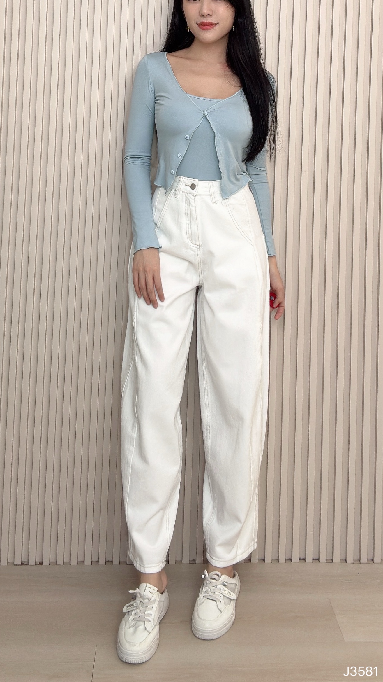 休闲弯刀设计阔腿高腰长裤 (J3581)