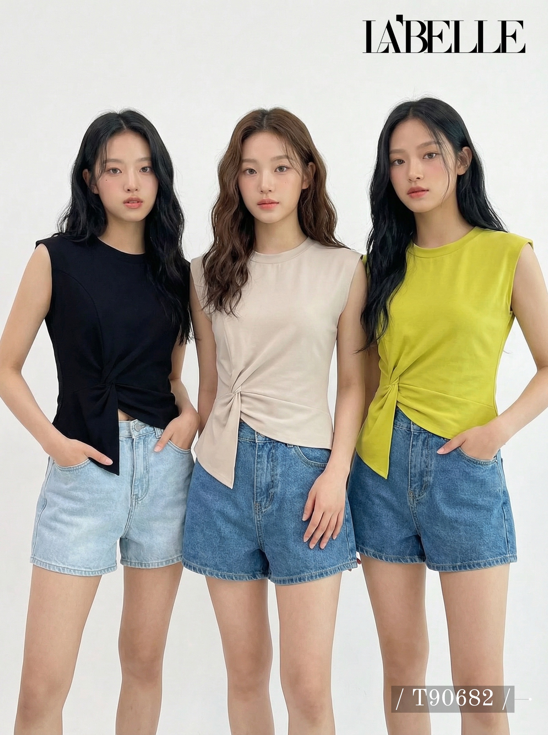 韩系设计感扭结不规则无袖上衣 (T90682)