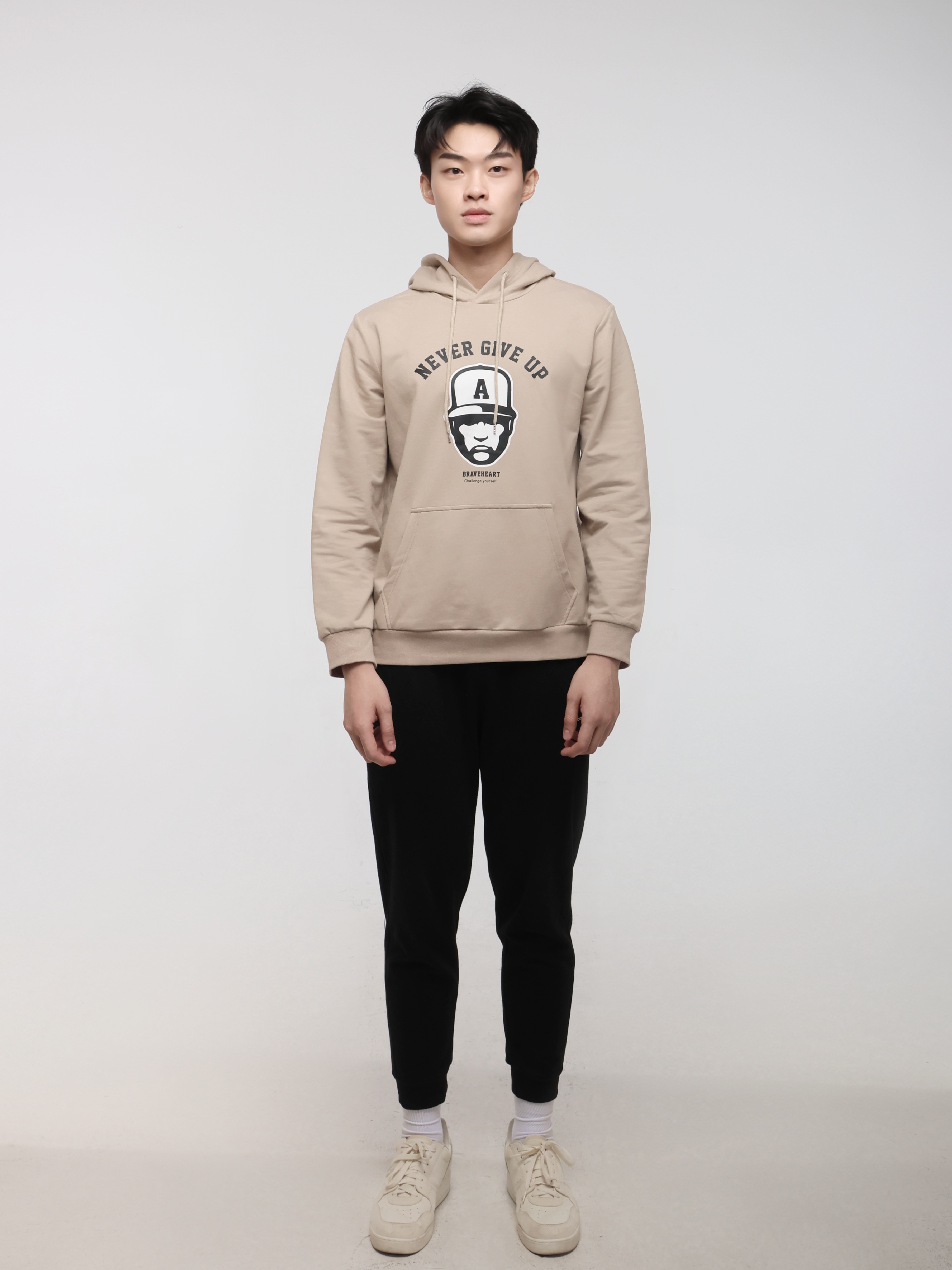 Solid Colour Pullover Hoodie with Front Print (YS30122)