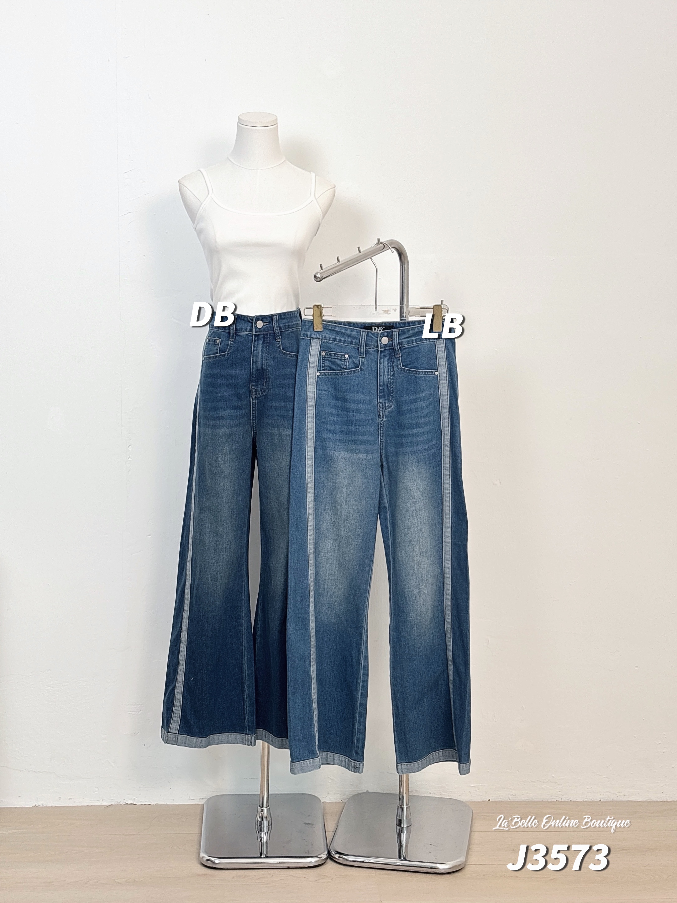 时尚条纹设计阔腿高腰长裤 (J3573)