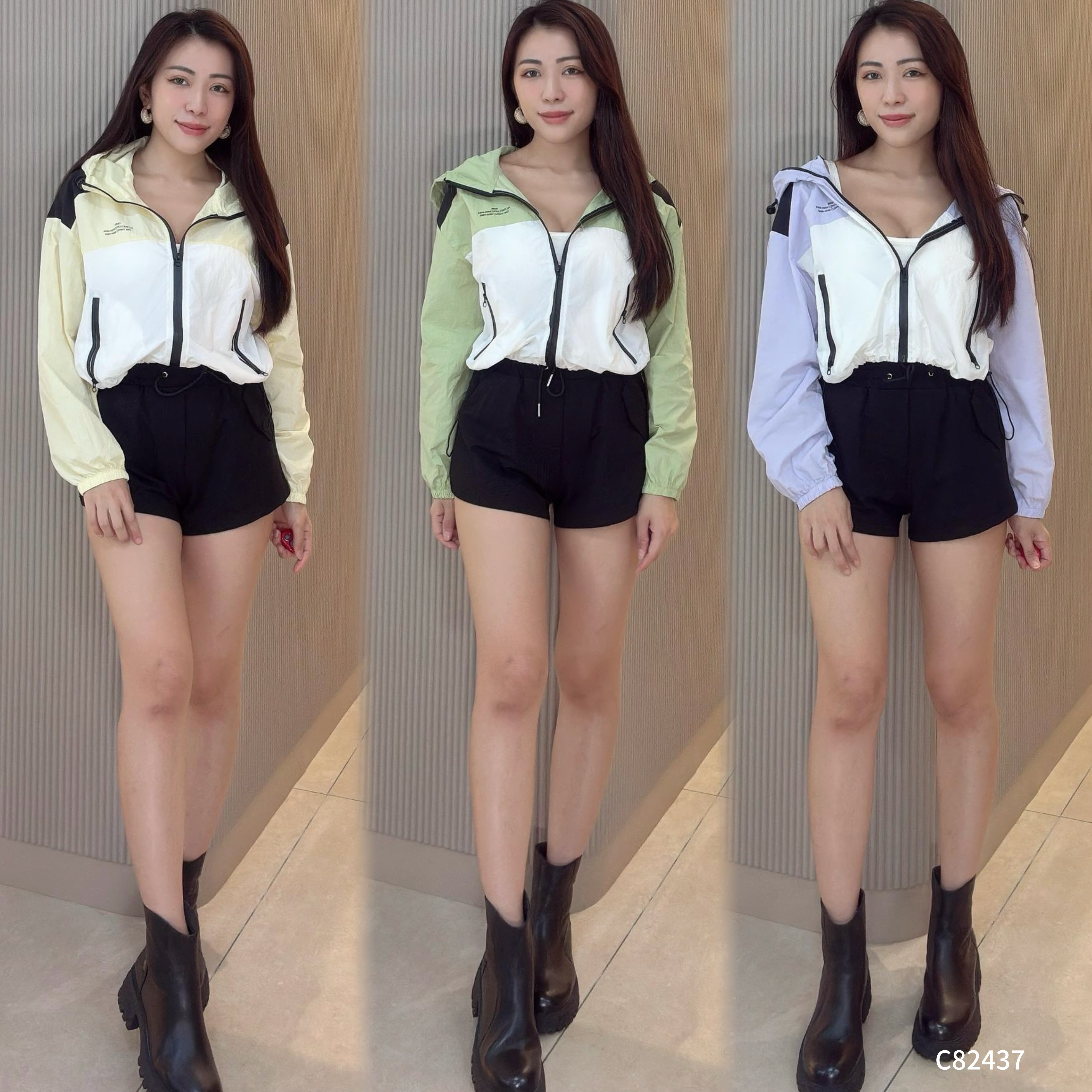 撞色薄款抽绳设计防晒连帽外套 (C82437)-La'Belle Fashion Boutique Sdn Bhd