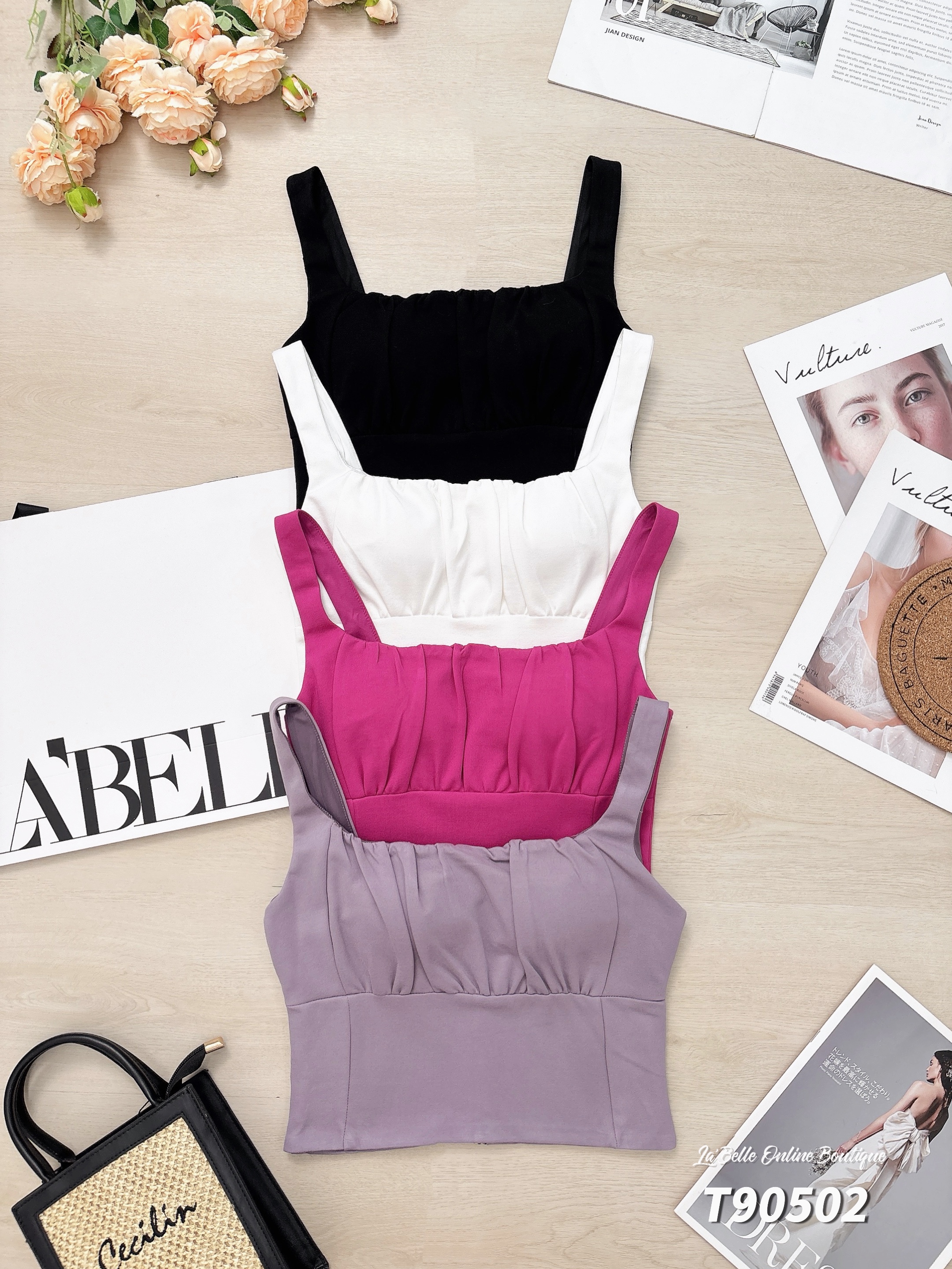 【LBP独家】时尚百搭褶皱设计宽带短版上衣 (T90502)