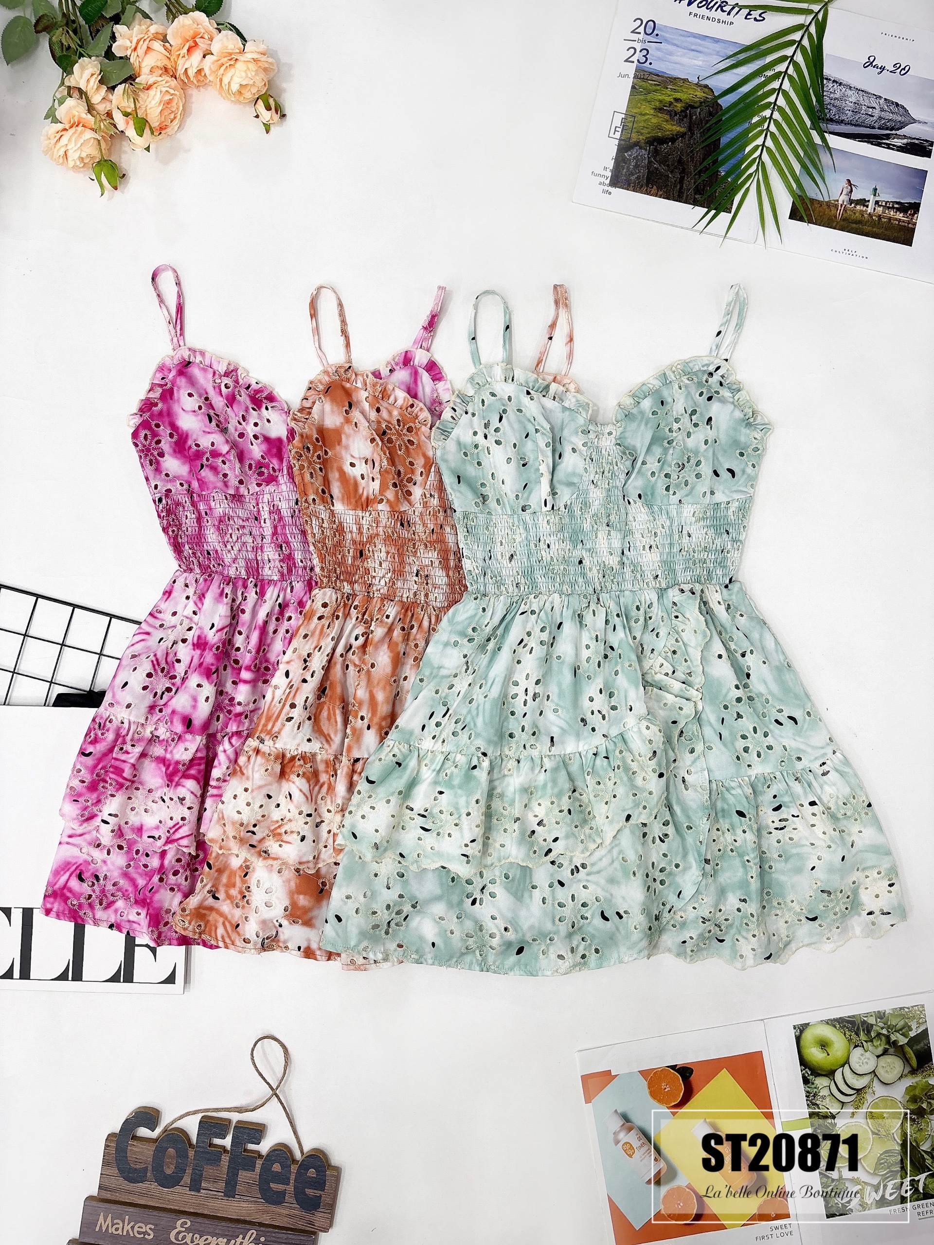 仙女风扎染吊带连身裤裙（ST20871）