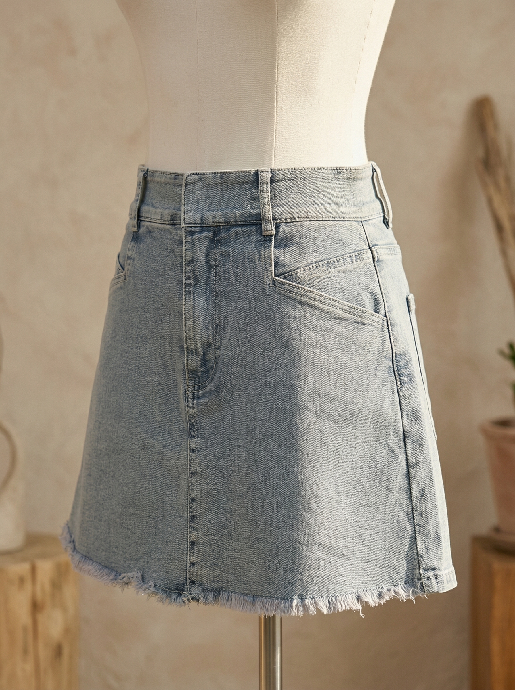 时尚须须毛边设计高腰牛仔裤裙 (LB2080)