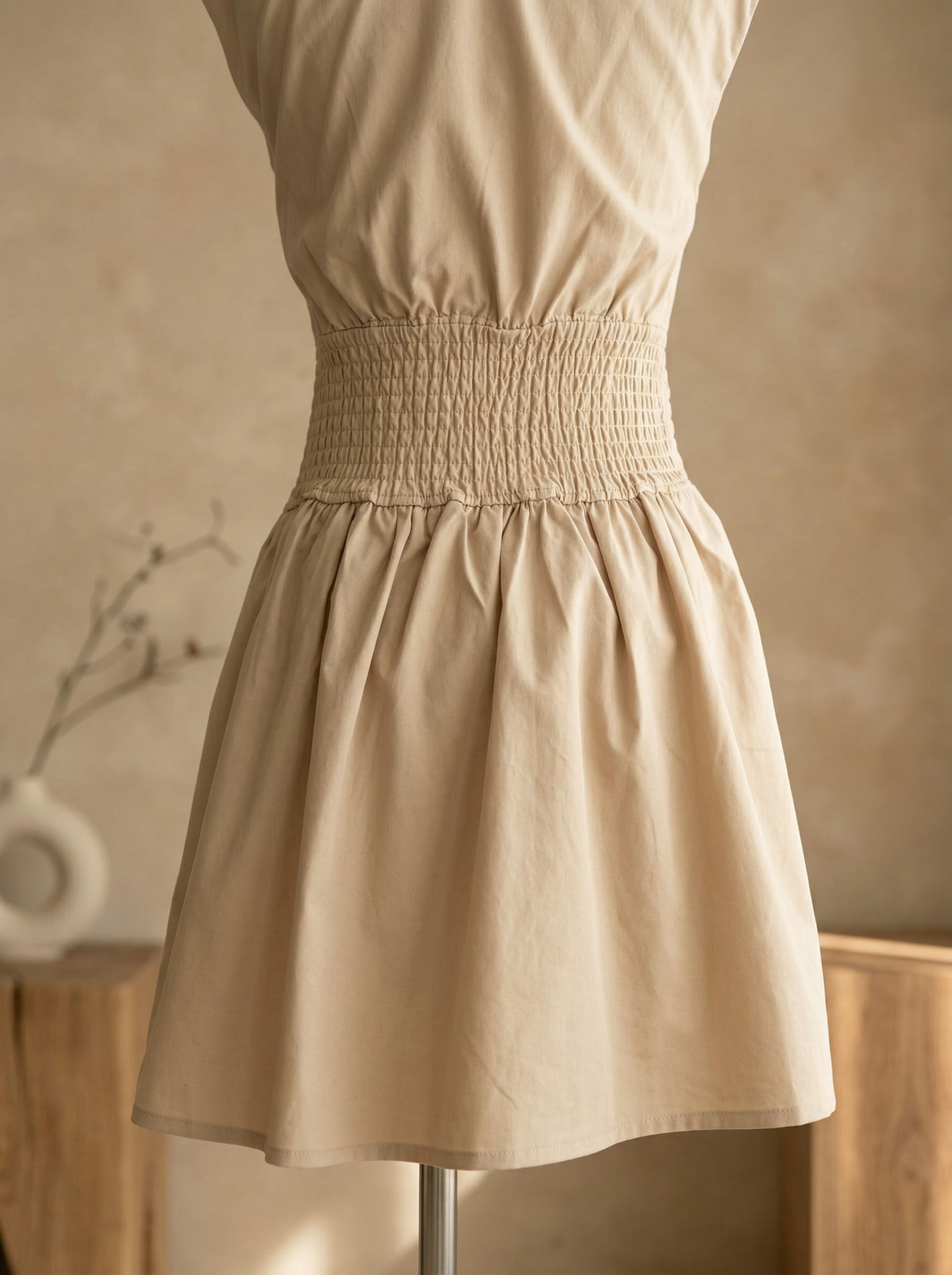 韩系收腰翻领设计无袖连身裙 (ST21612)