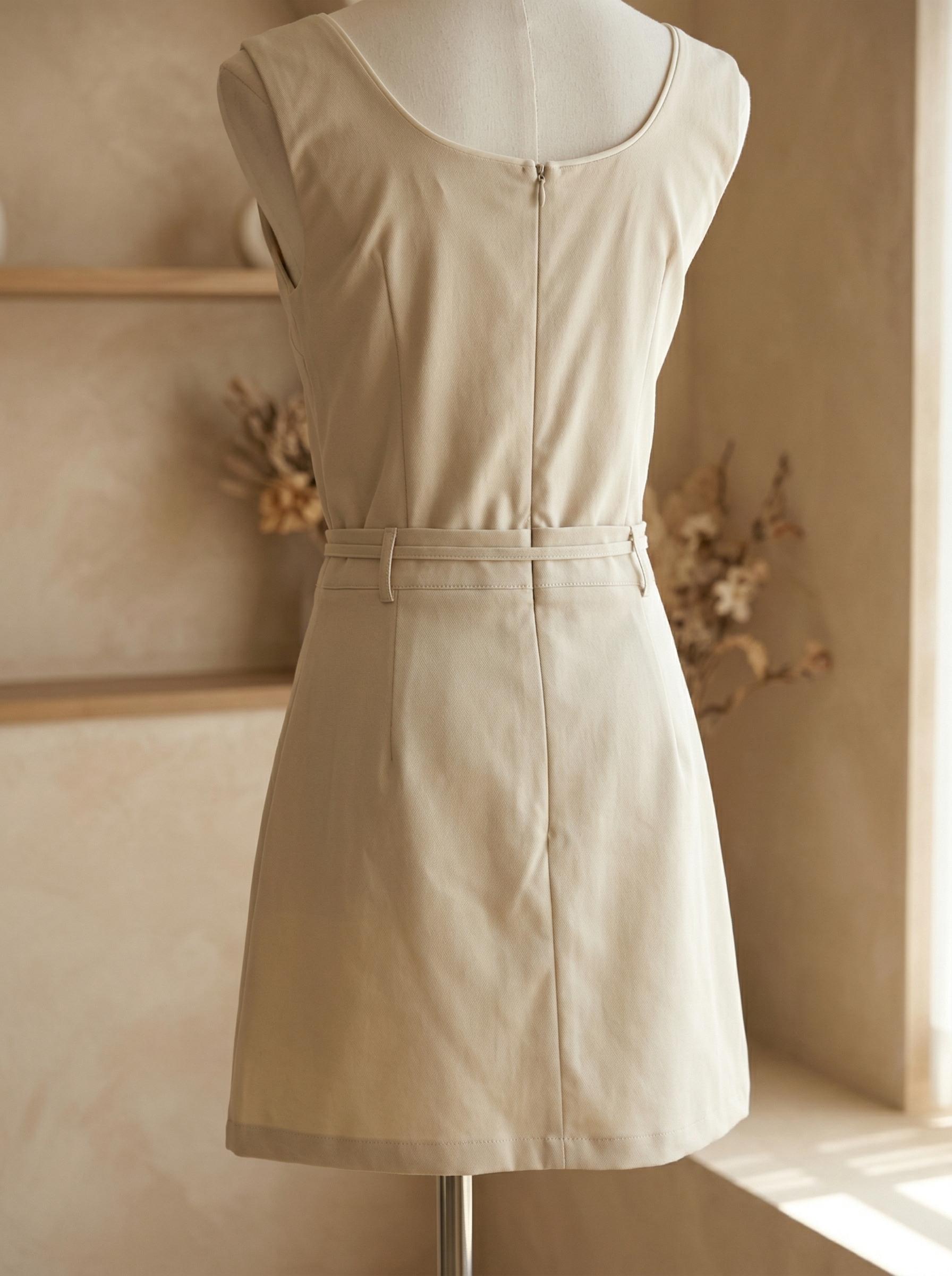 简约大气圆领系带设计连身裙 (ST21610)