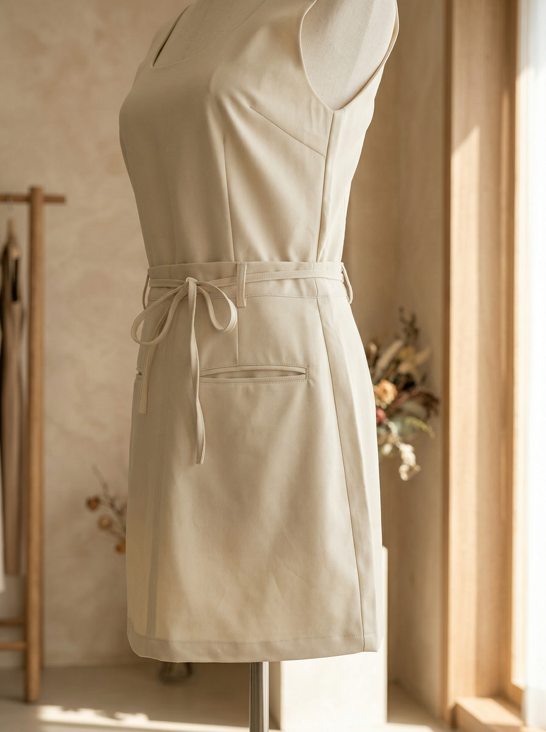 简约大气圆领系带设计连身裙 (ST21610)