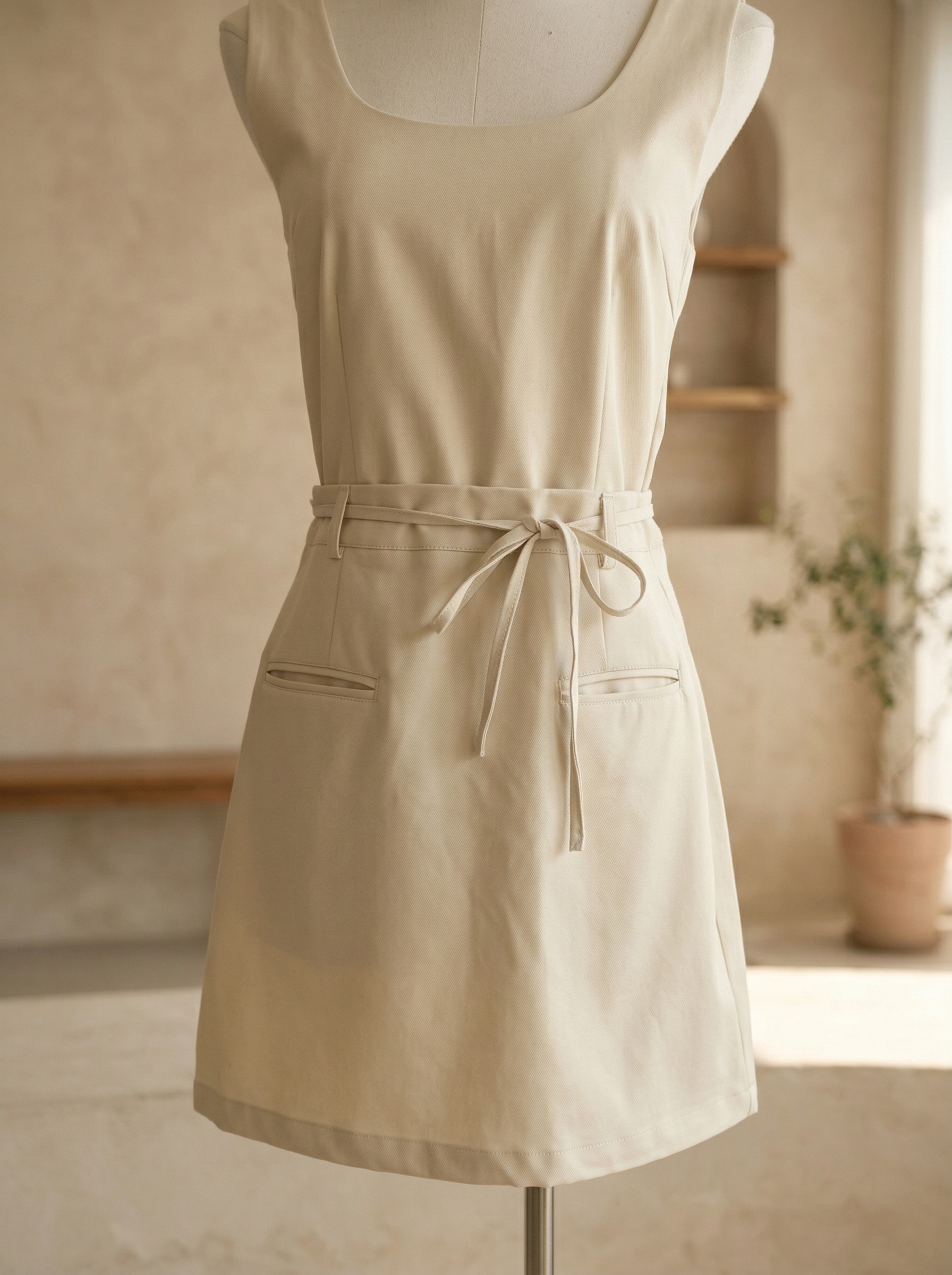 简约大气圆领系带设计连身裙 (ST21610)