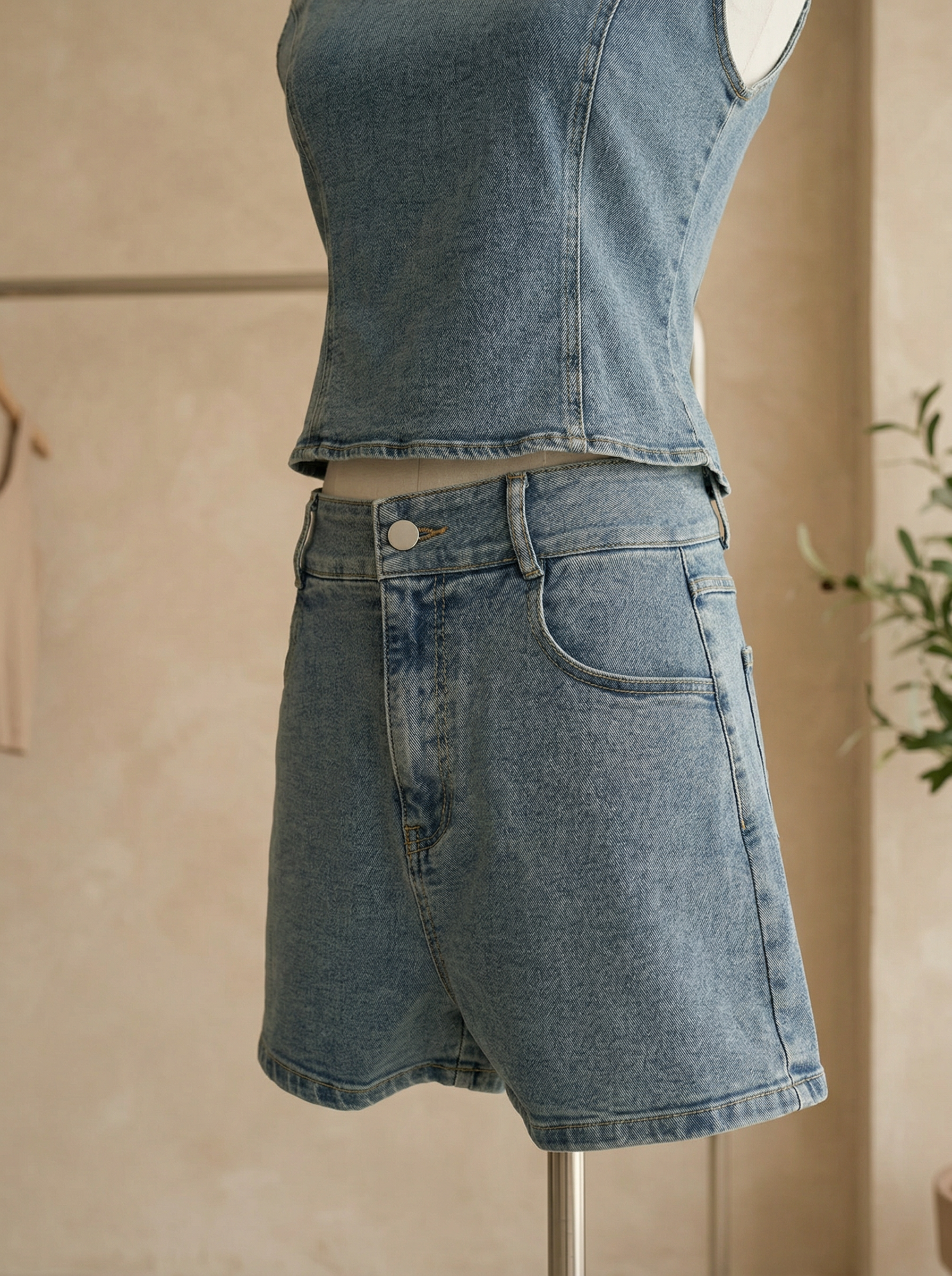 欧美复古牛仔两件套 (ST21613)