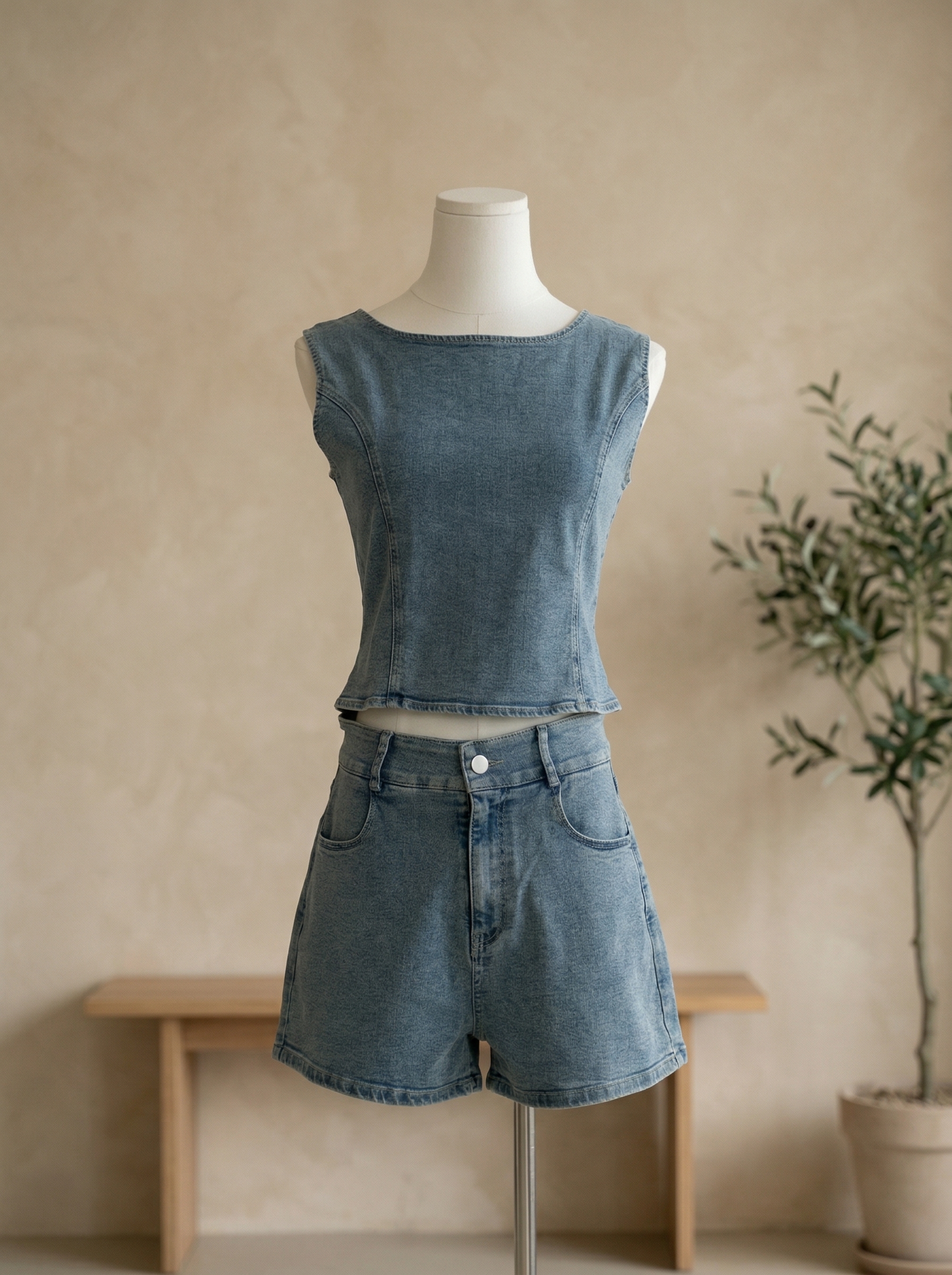 欧美复古牛仔两件套 (ST21613)