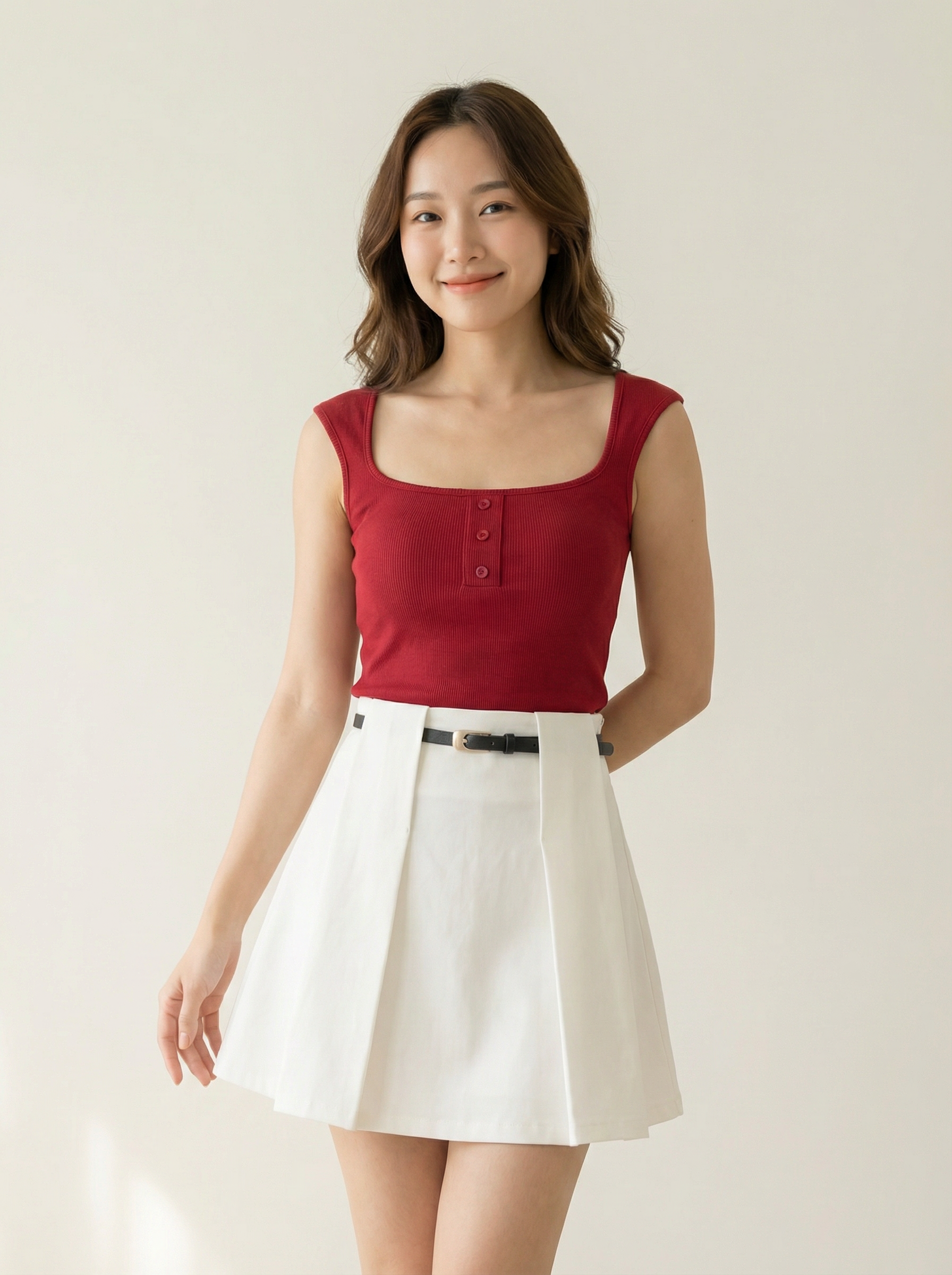 气质立体压褶设计A字高腰短裙 (ST21616)