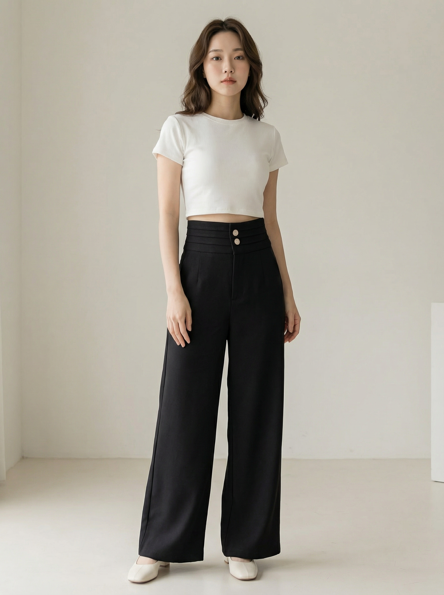 【LBP独家】高端银扣百褶设计阔腿长裤 (P40073)