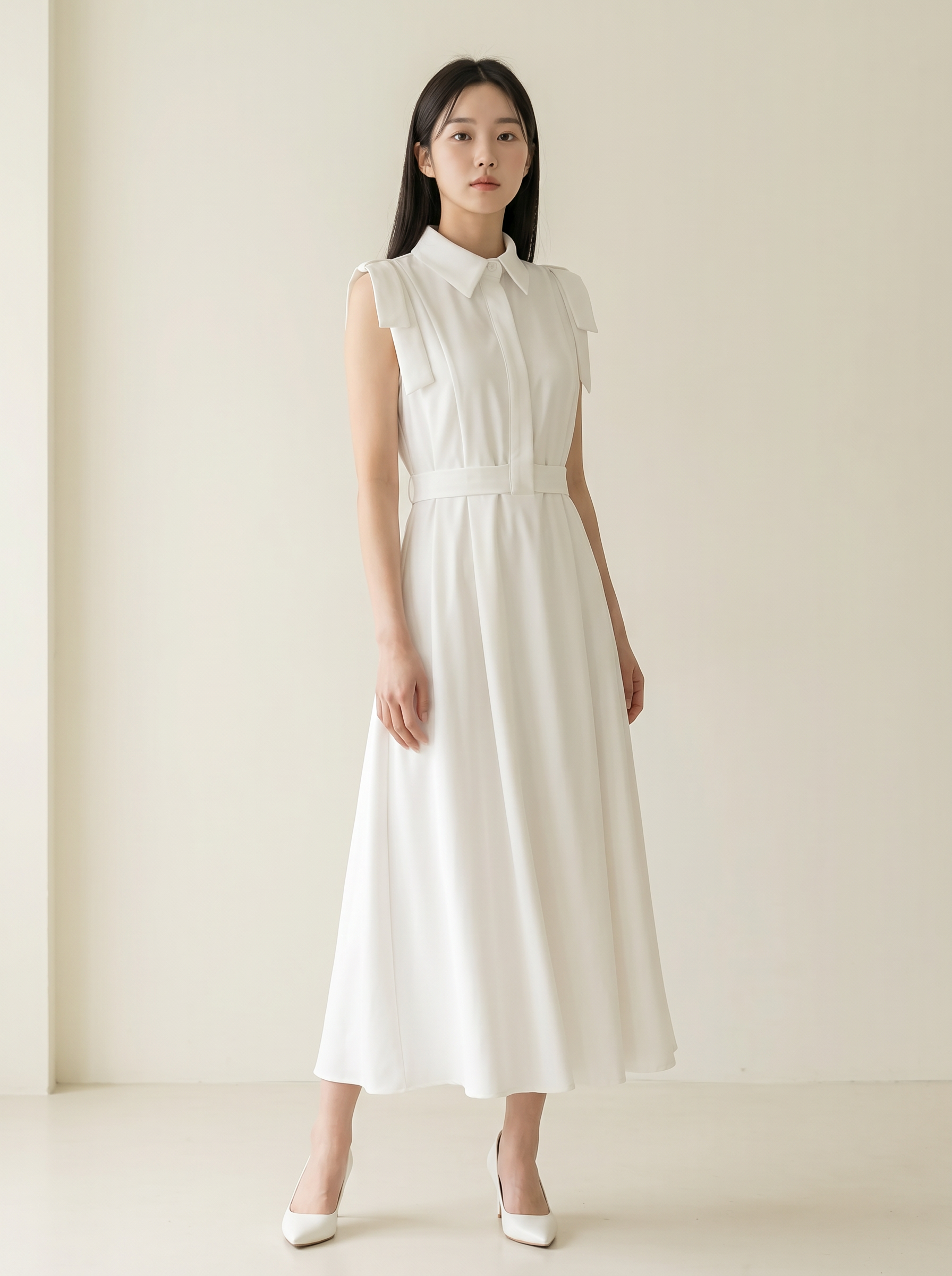 气质A字裙摆系带设计连身裙 (ST21627)