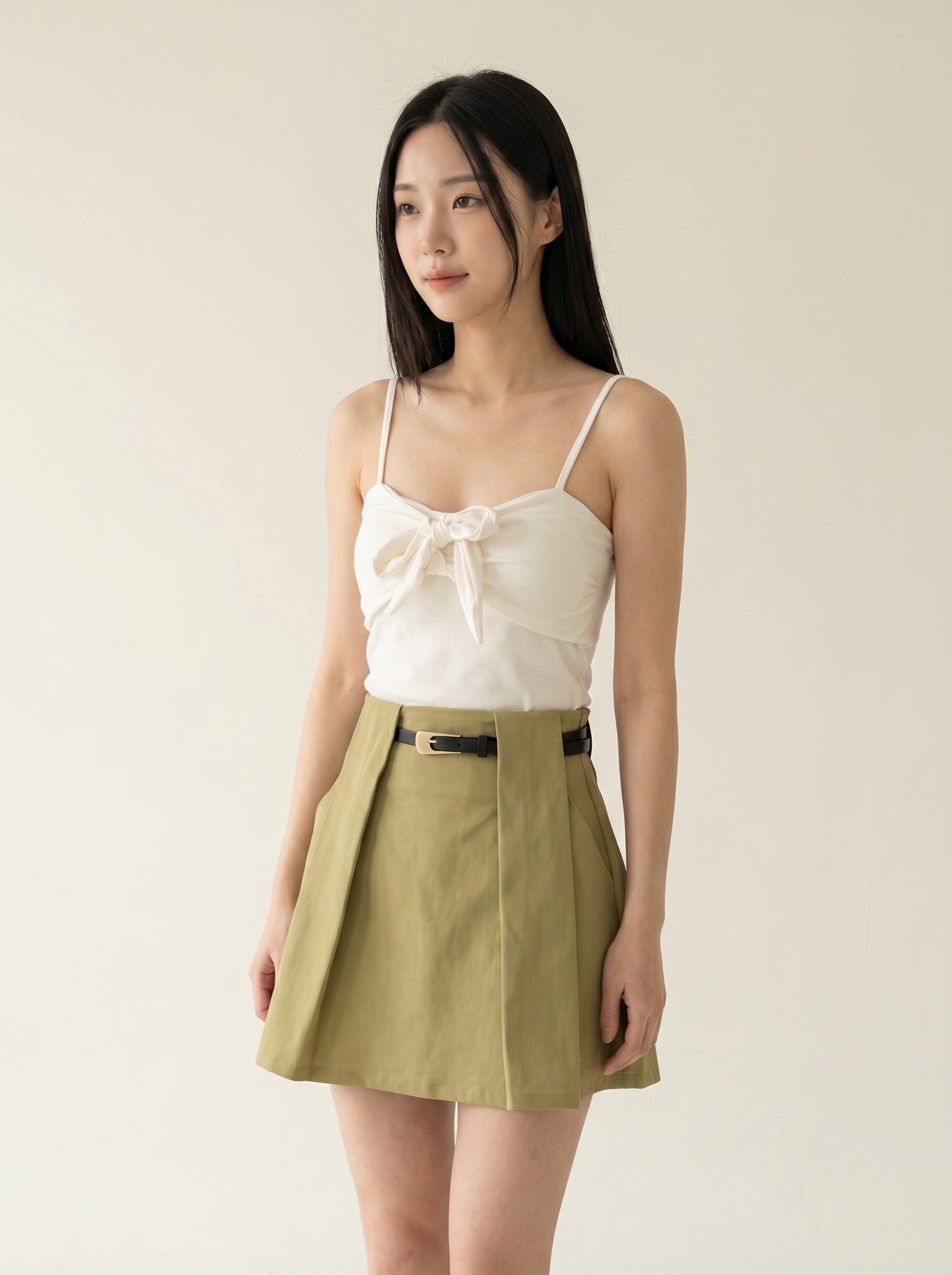 气质立体压褶设计A字高腰短裙 (ST21616)