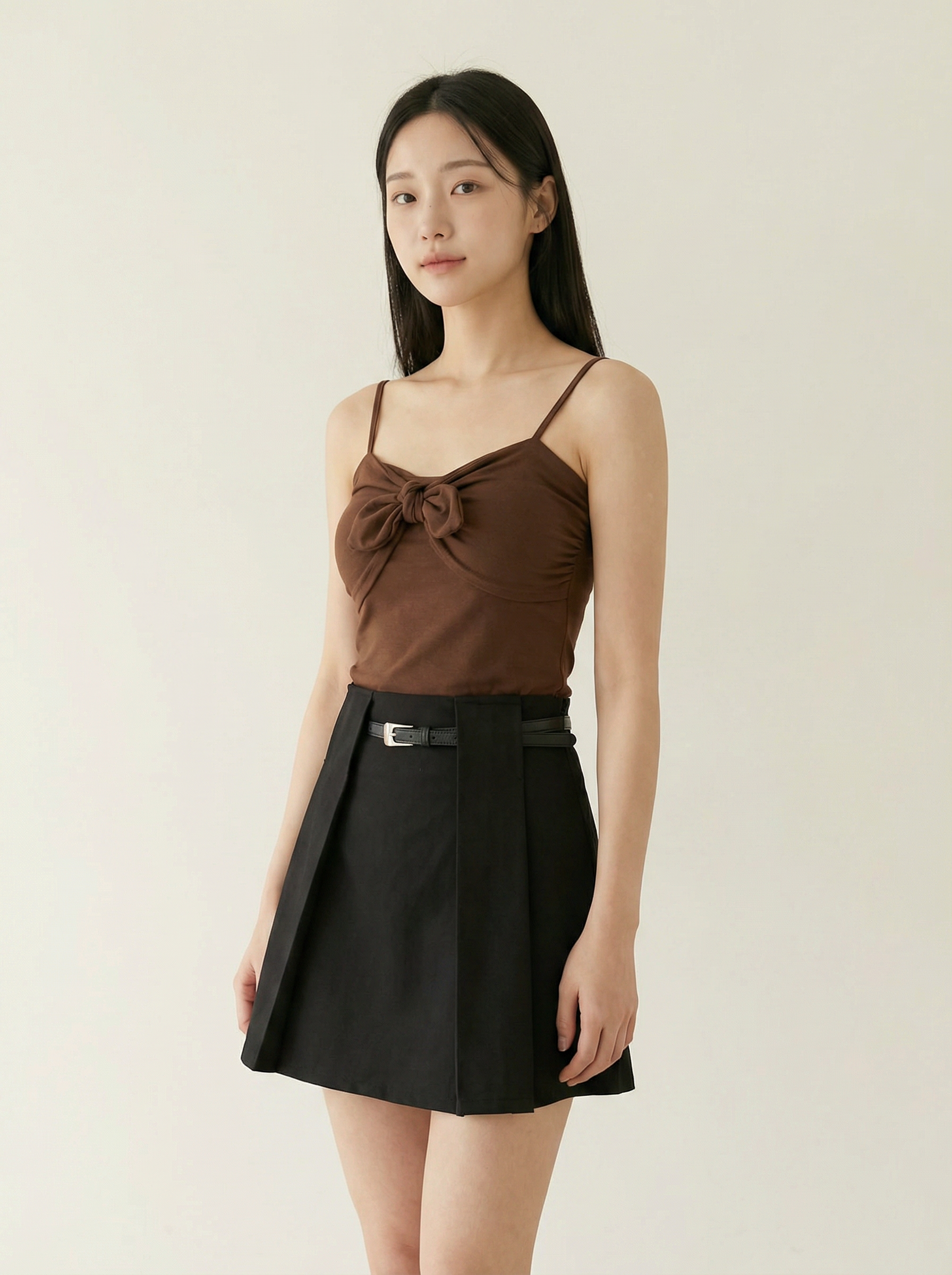 气质立体压褶设计A字高腰短裙 (ST21616)