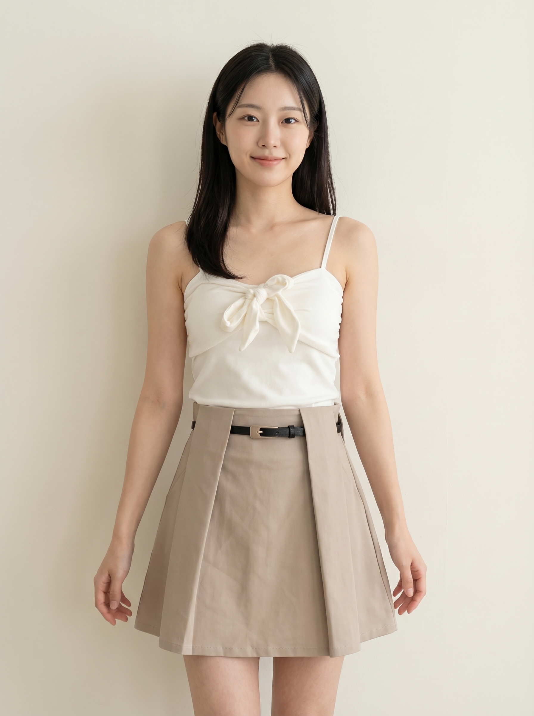 气质立体压褶设计A字高腰短裙 (ST21616)