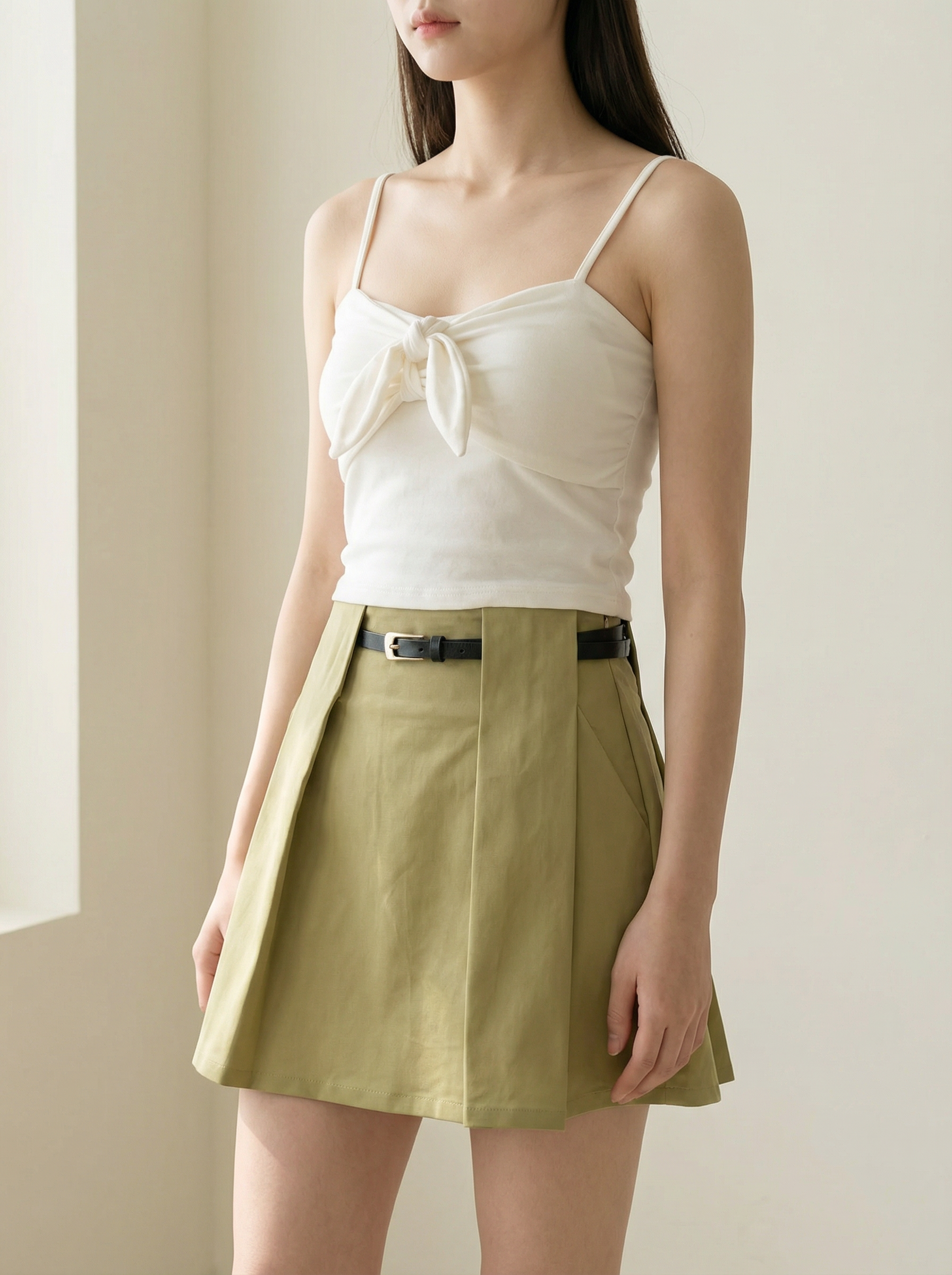 气质立体压褶设计A字高腰短裙 (ST21616)