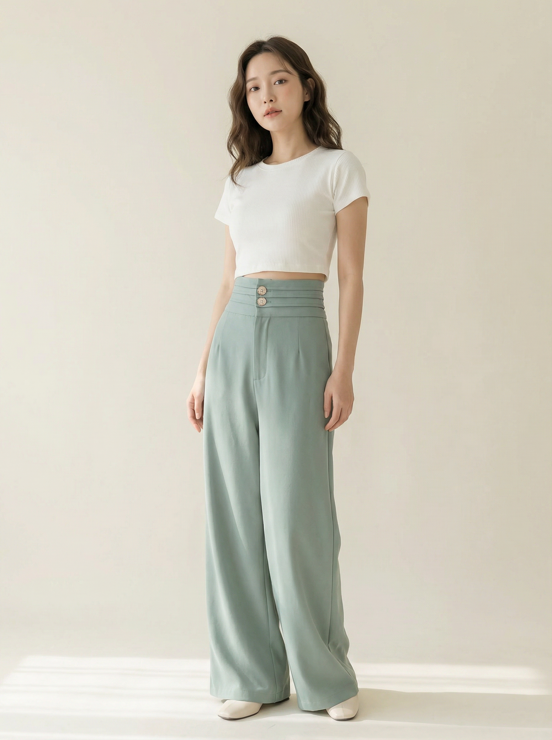 【LBP独家】高端银扣百褶设计阔腿长裤 (P40073)