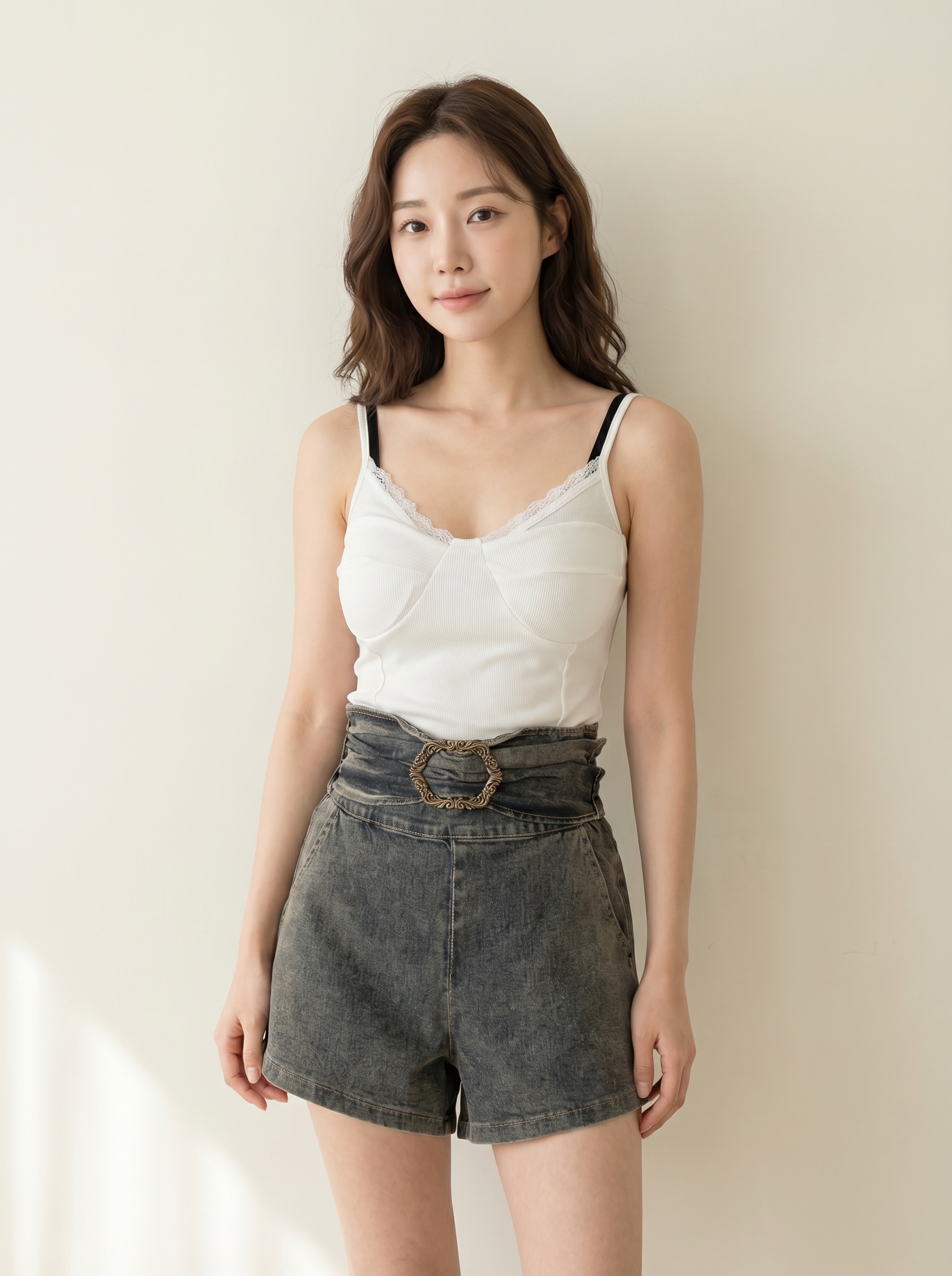 韩系A字假腰带设计高腰短裤 (J3584)