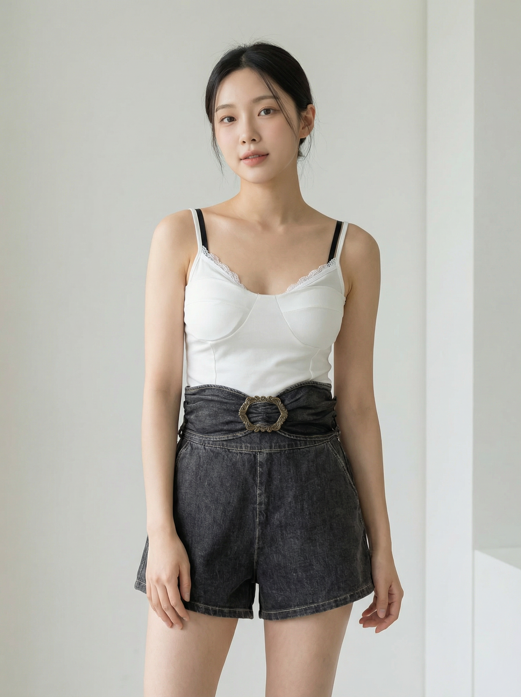 韩系A字假腰带设计高腰短裤 (J3584)