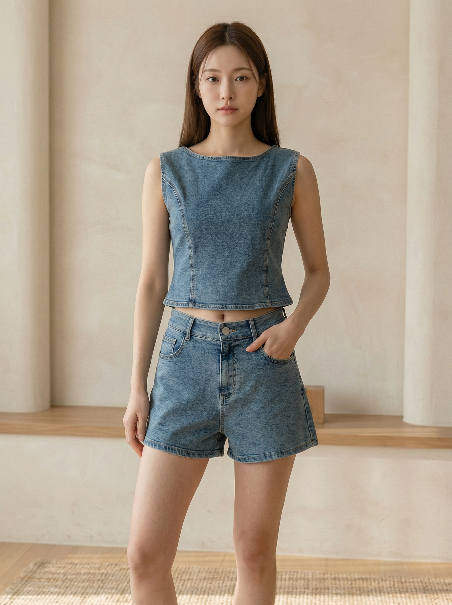 欧美复古牛仔两件套 (ST21613)