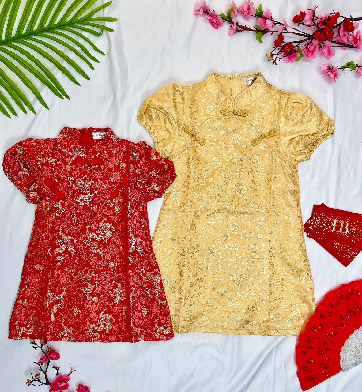 预购【LBP亲子系列】复古盘扣设计小孩泡泡袖A字旗袍 (F70104-女孩版)