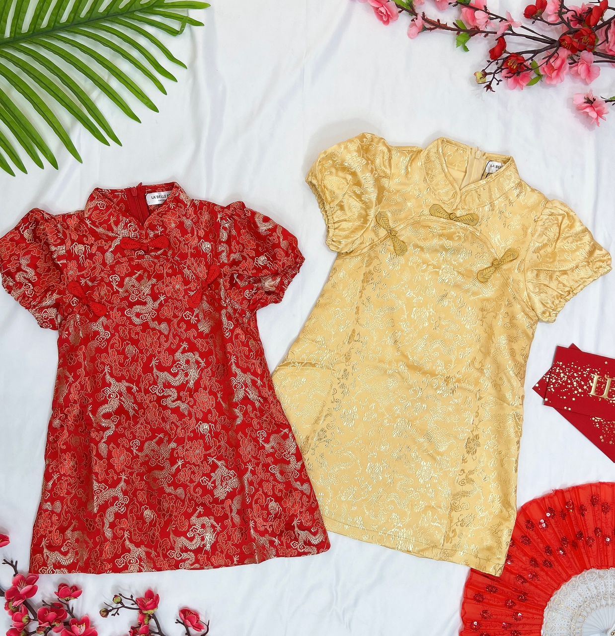 预购【LBP亲子系列】复古盘扣设计小孩泡泡袖A字旗袍 (F70104-女孩版)