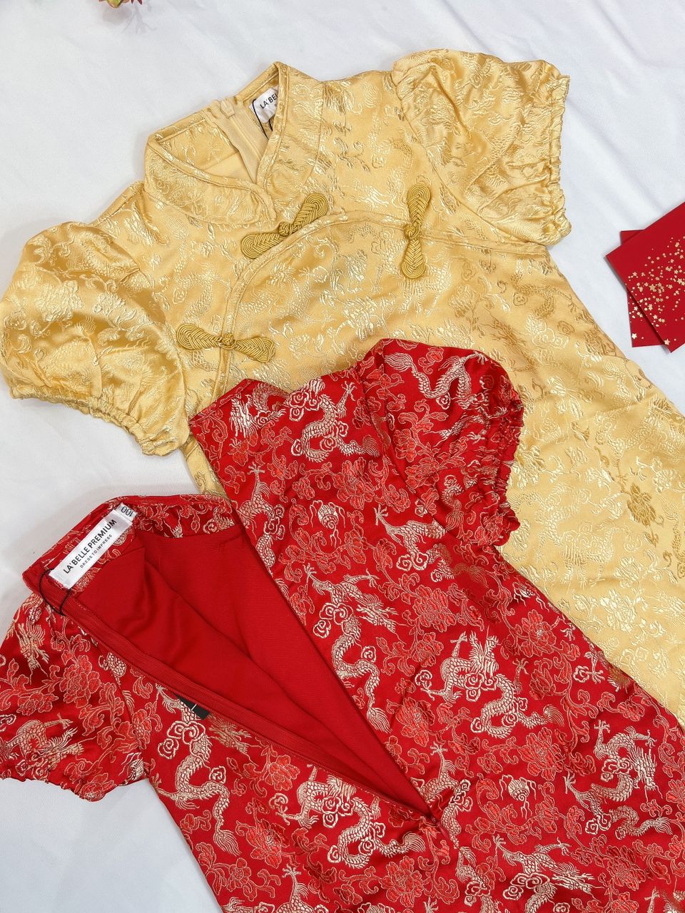 预购【LBP亲子系列】复古盘扣设计小孩泡泡袖A字旗袍 (F70104-女孩版)