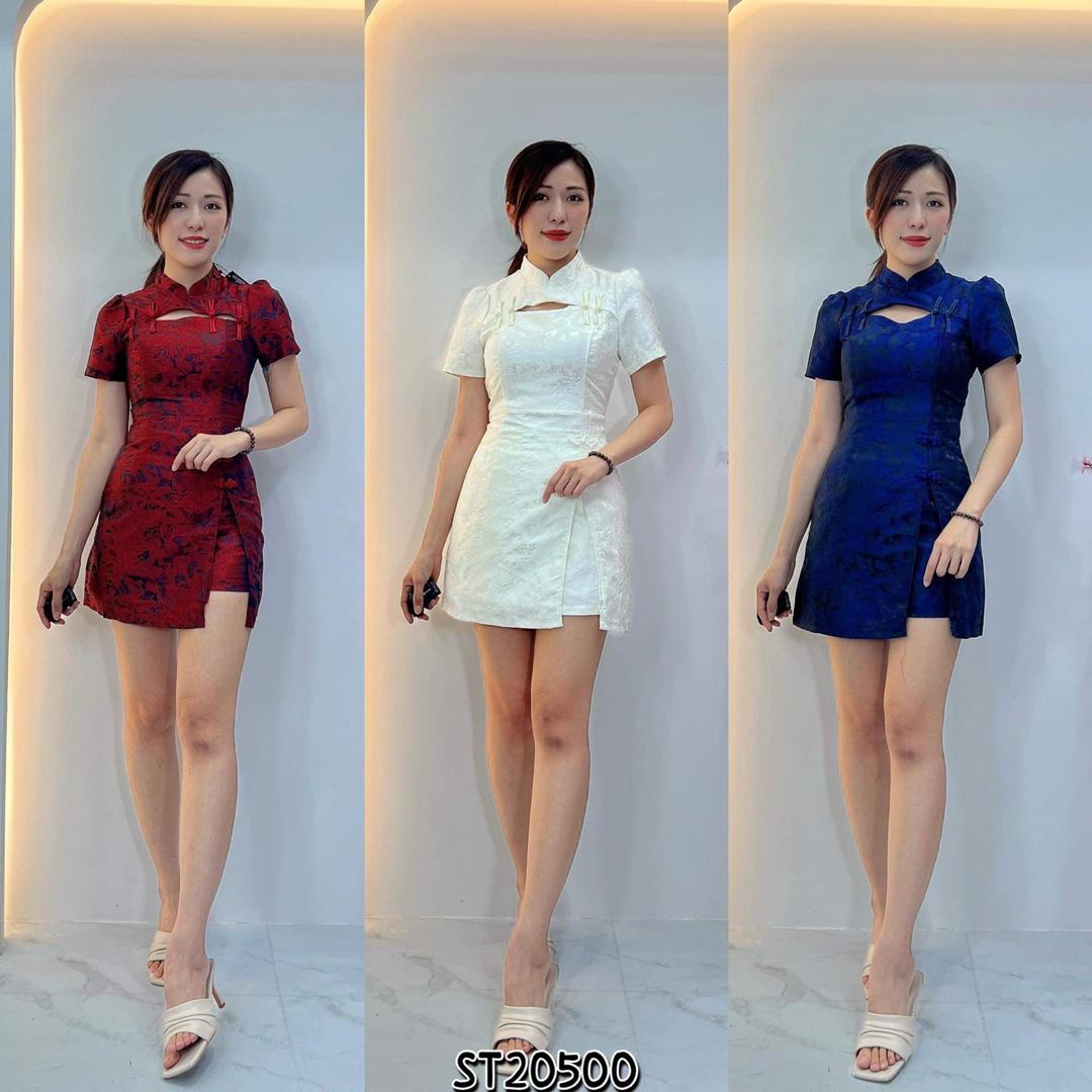 复古风镂空中国结改良版旗袍两件套  (ST20500)