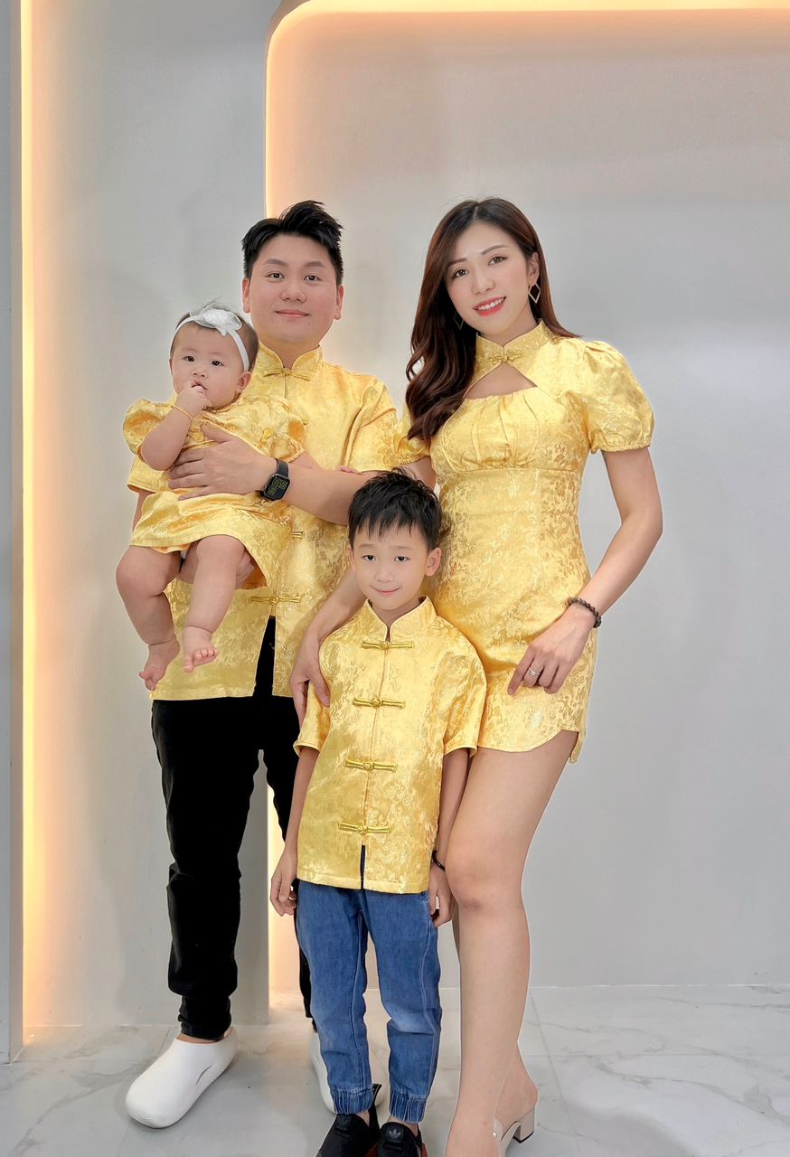 预购【LBP亲子系列】复古盘扣设计小孩泡泡袖A字旗袍 (F70104-女孩版)