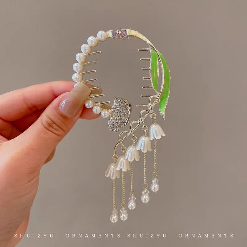 珍珠流苏金属抓夹/丸子头发夹头饰 (AC10111)-La'Belle Fashion Boutique Sdn Bhd