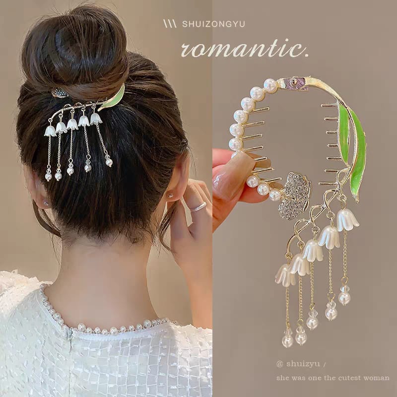 珍珠流苏金属抓夹/丸子头发夹头饰 (AC10111)-La'Belle Fashion Boutique Sdn Bhd