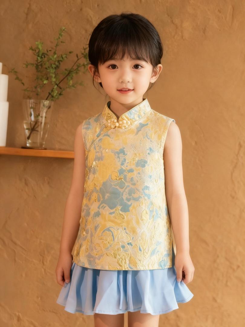 【阖家同庆】【女童套装】【LBP独家亲子系列】改良版可爱风旗袍两件套 (F70144)