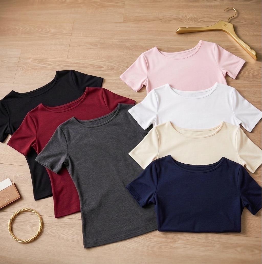 纯欲风月亮领设计修身纯色上衣 (T90714)