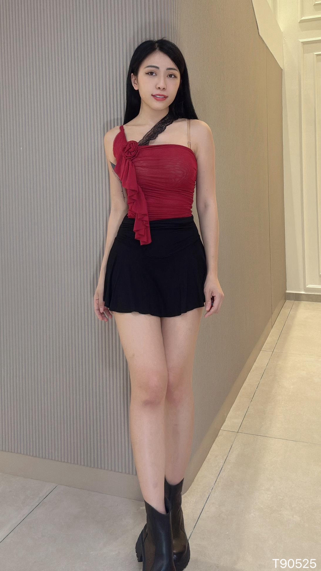 性感不规则蕾丝荷叶边设计抹胸上衣 (T90525)