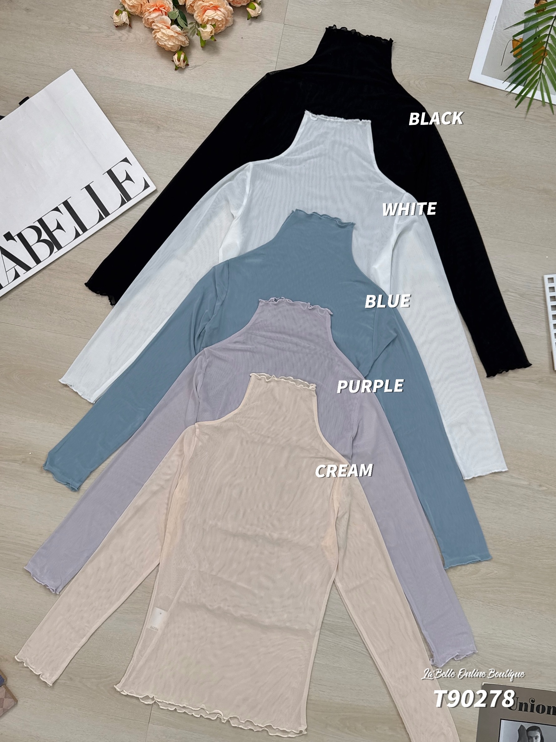 微透高领木耳边设计长袖上衣 (T90278)-La'Belle Fashion Boutique Sdn Bhd