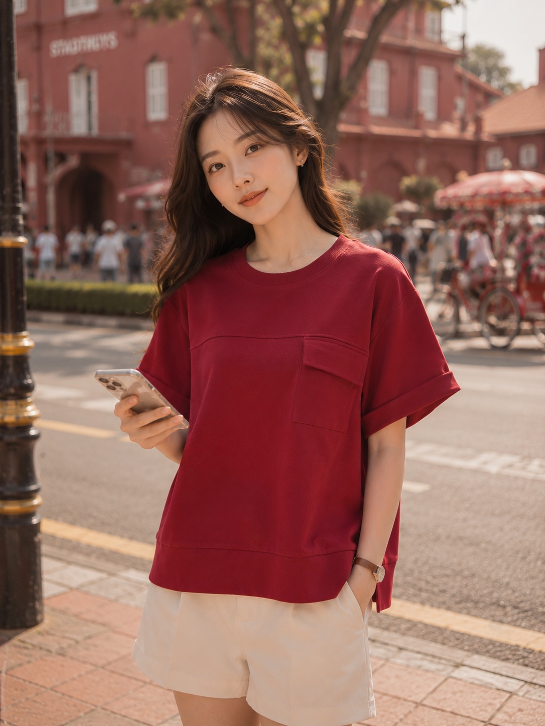 百搭休闲款圆领宽松上衣 (T90781)