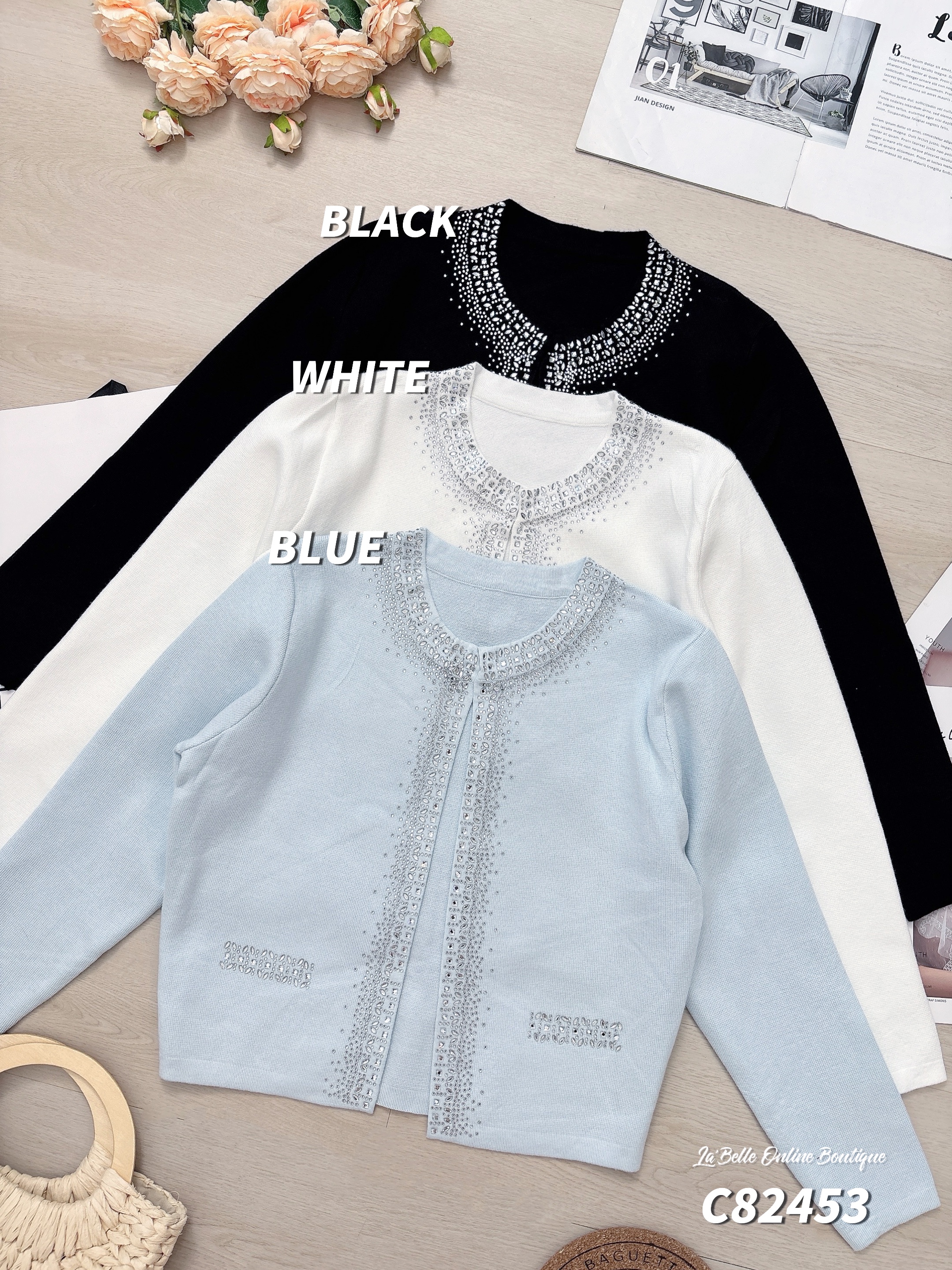 时尚烫钻设计开衫外套 (C82453)