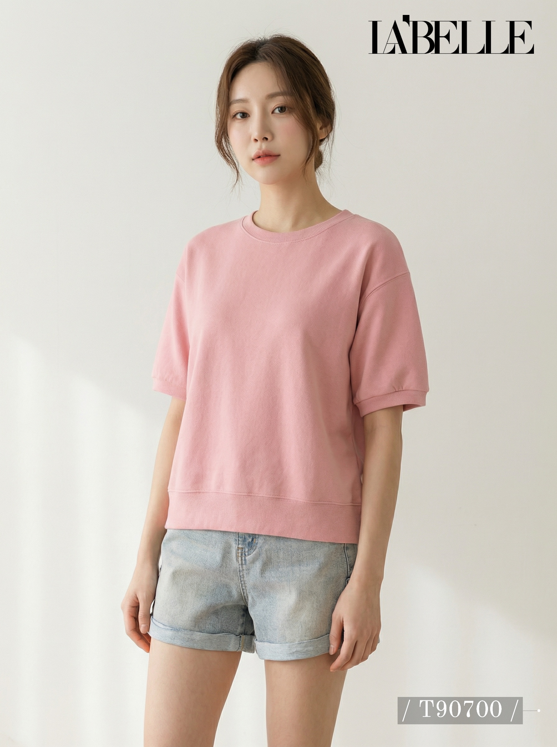 简约纯色圆领宽松上衣 (T90700)