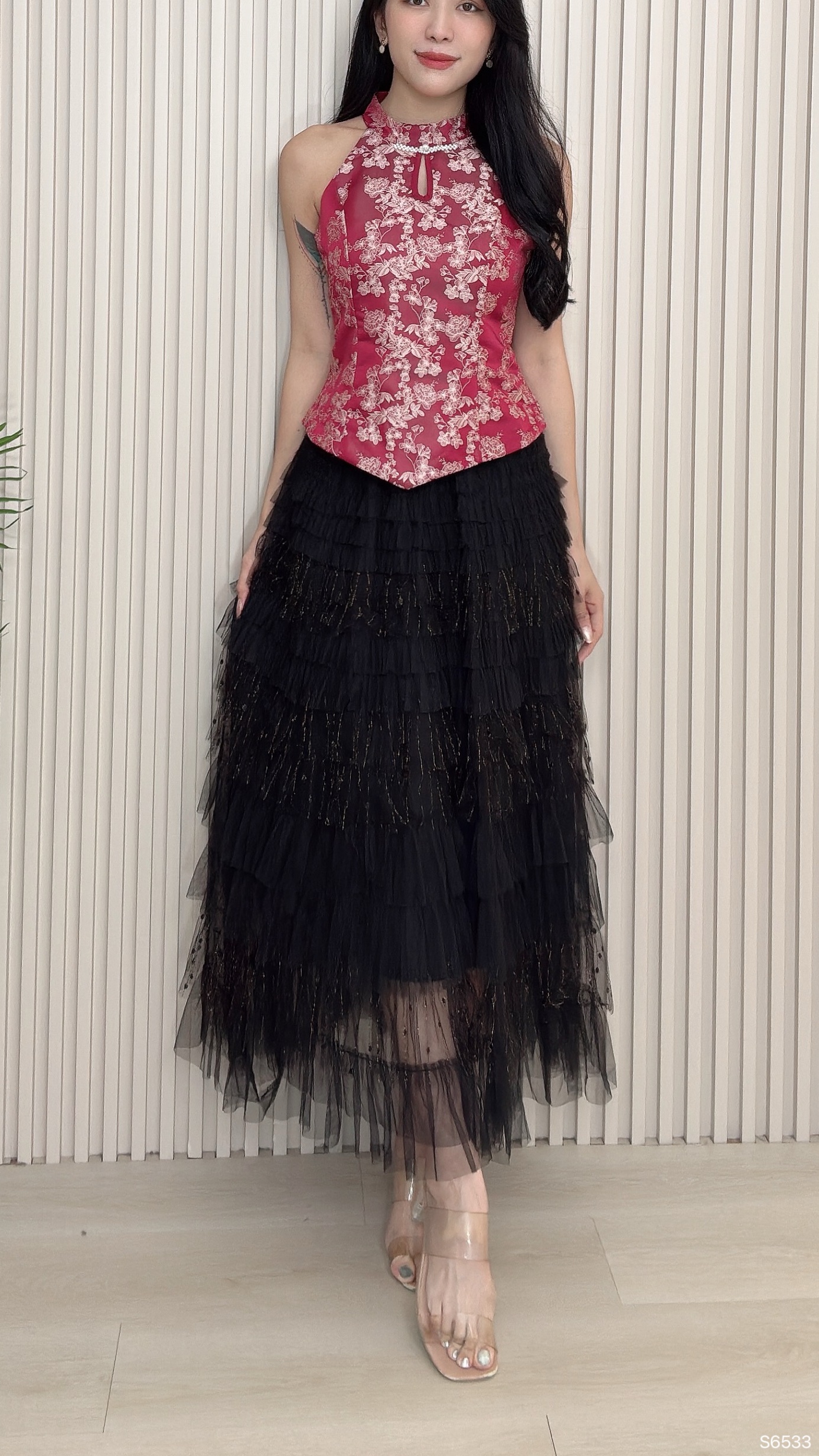 高端气质网纱千层蛋糕高腰半身裙 (S6533)