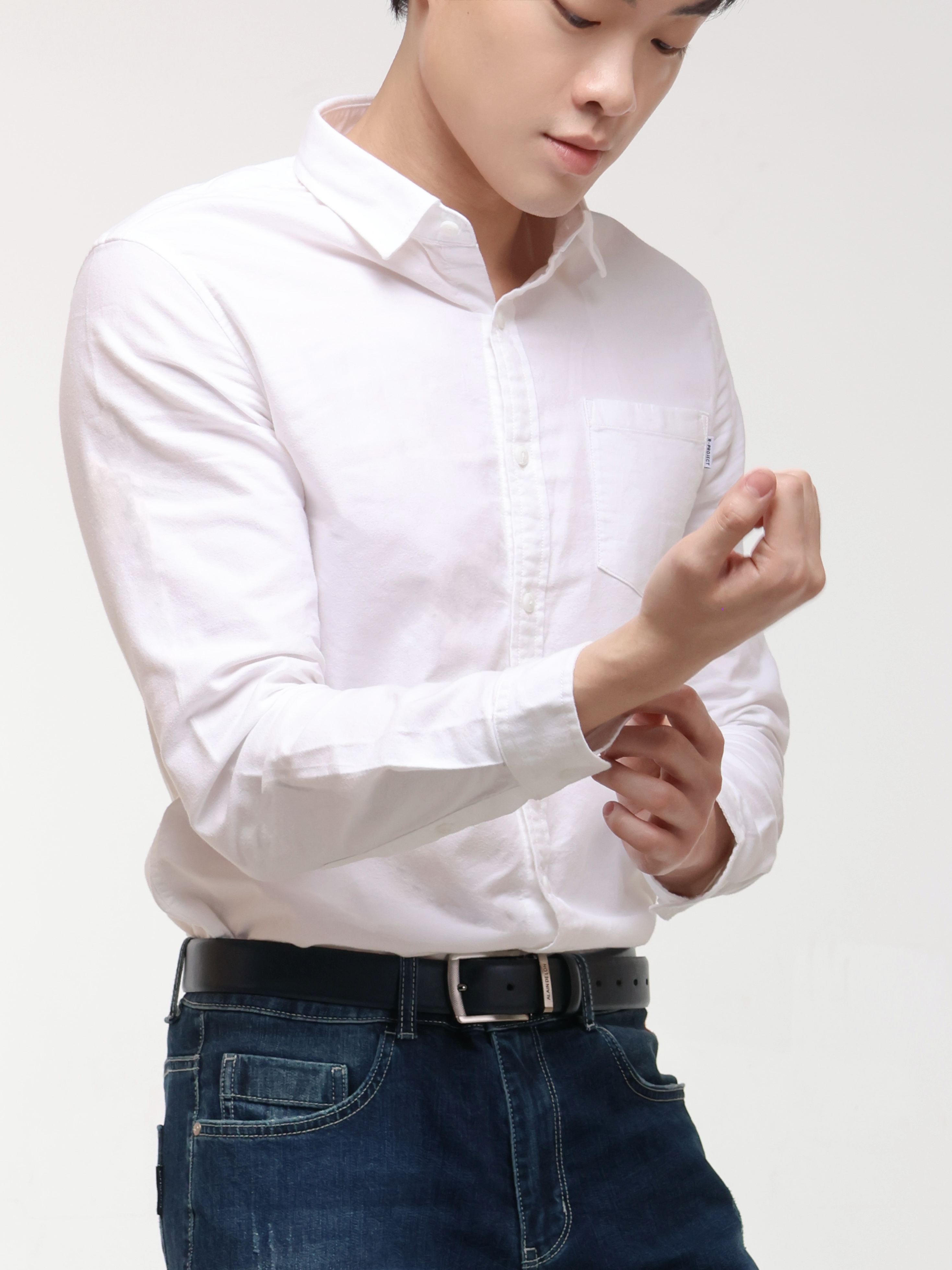 Men's Solid Colour One Side Pocket Button-up Shirt  (YS30128)