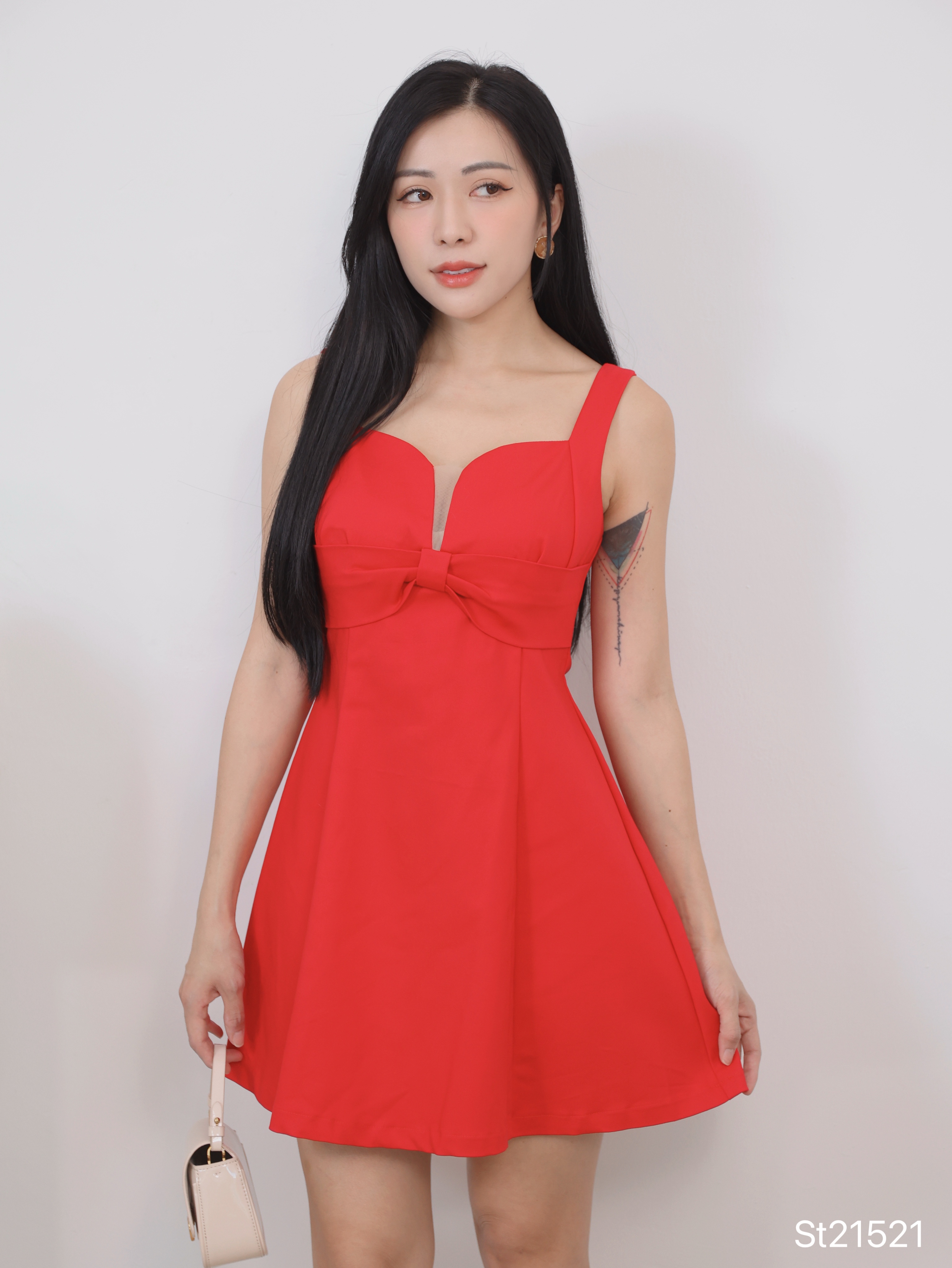 时尚蝴蝶结设计宽带连身裙 (ST21521)