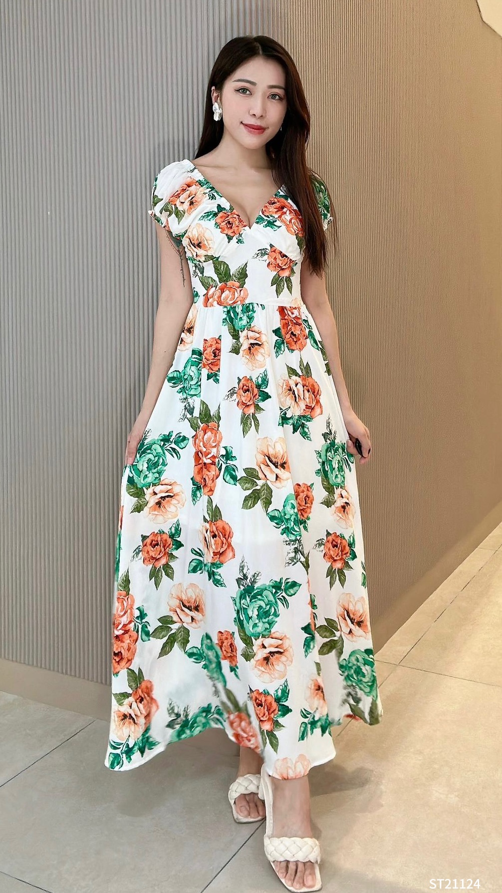 度假风两穿设计大裙摆印花连身裙 (ST21124) - 特价-La'Belle Fashion Boutique Sdn Bhd