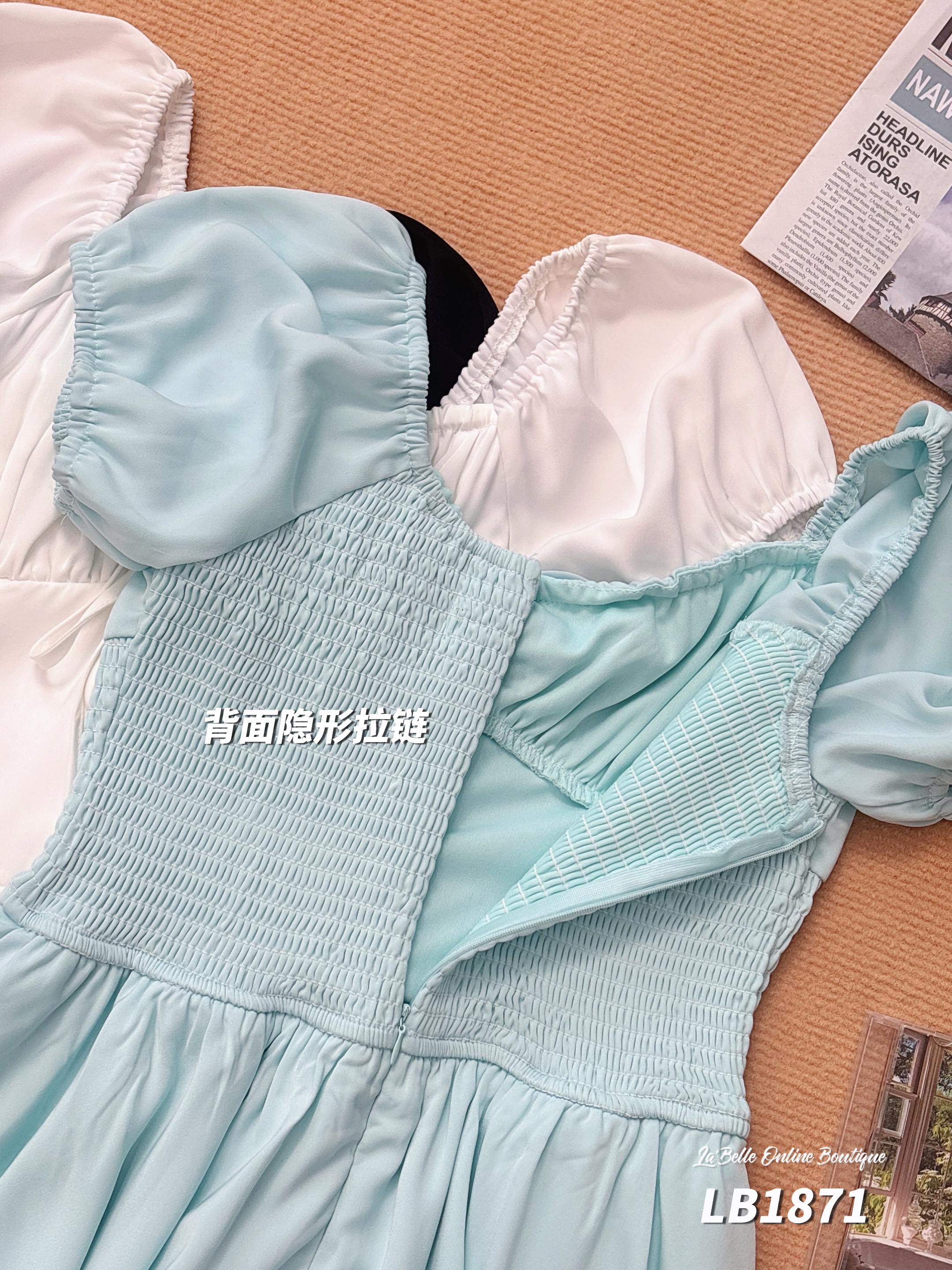 时尚ins风花苞裙摆收腰连身裙 (LB1871)