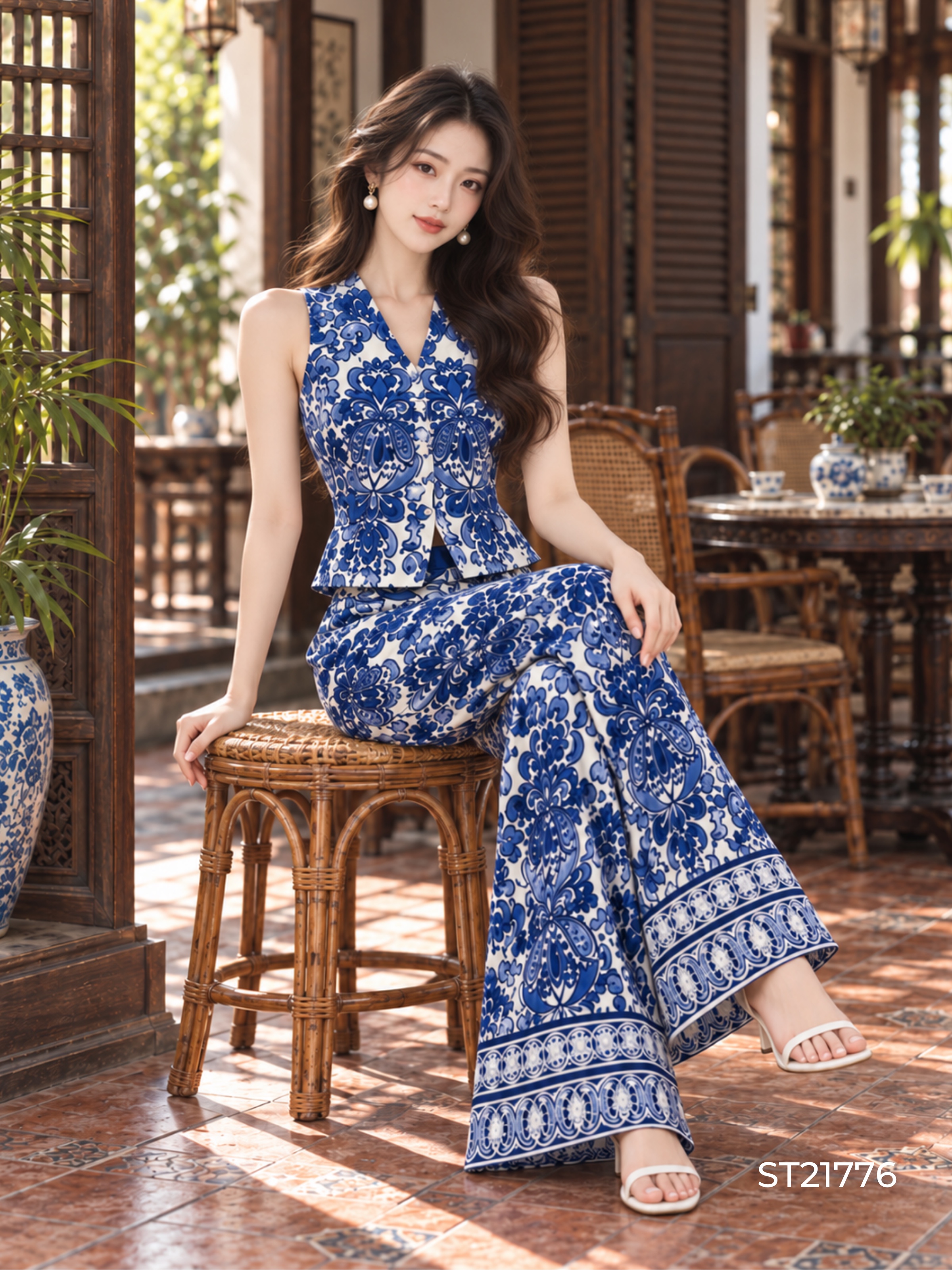 娘惹风batik印花马甲长裤套装 (ST21776)