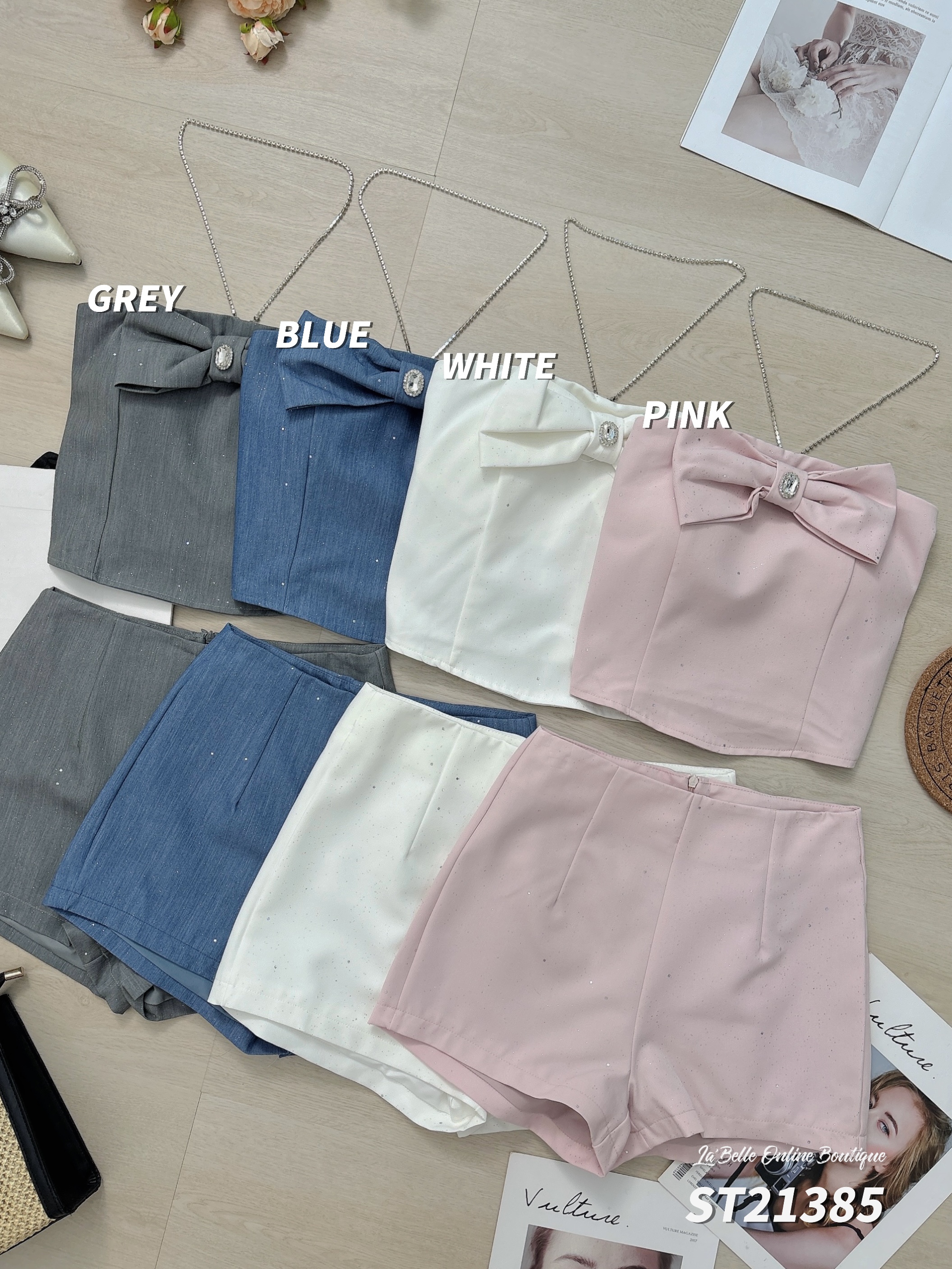 甜美名媛亮片两件套 (ST21385)