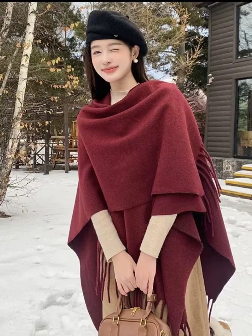 慵懒风纯色流苏设计大披肩 (AC10130)