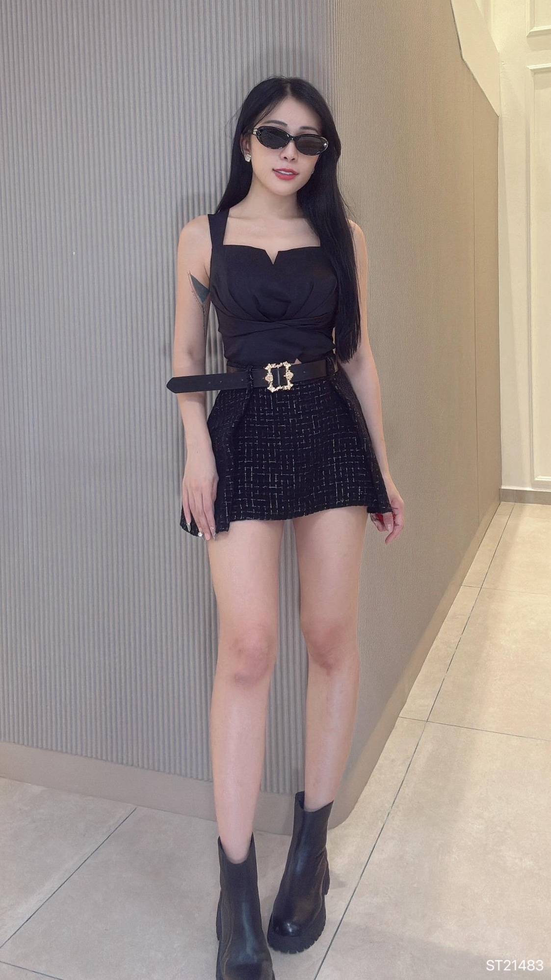 【LATTE NOON】设计感撞色假两件A字高腰裤裙 (ST21483)