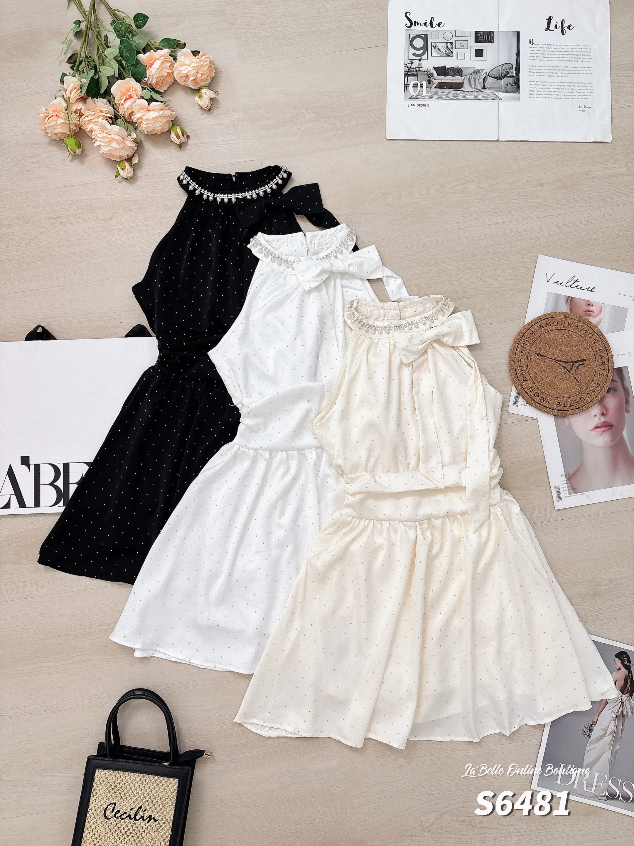 时尚Bling Bling镶钻蝴蝶结设计连身裙 (S6481)