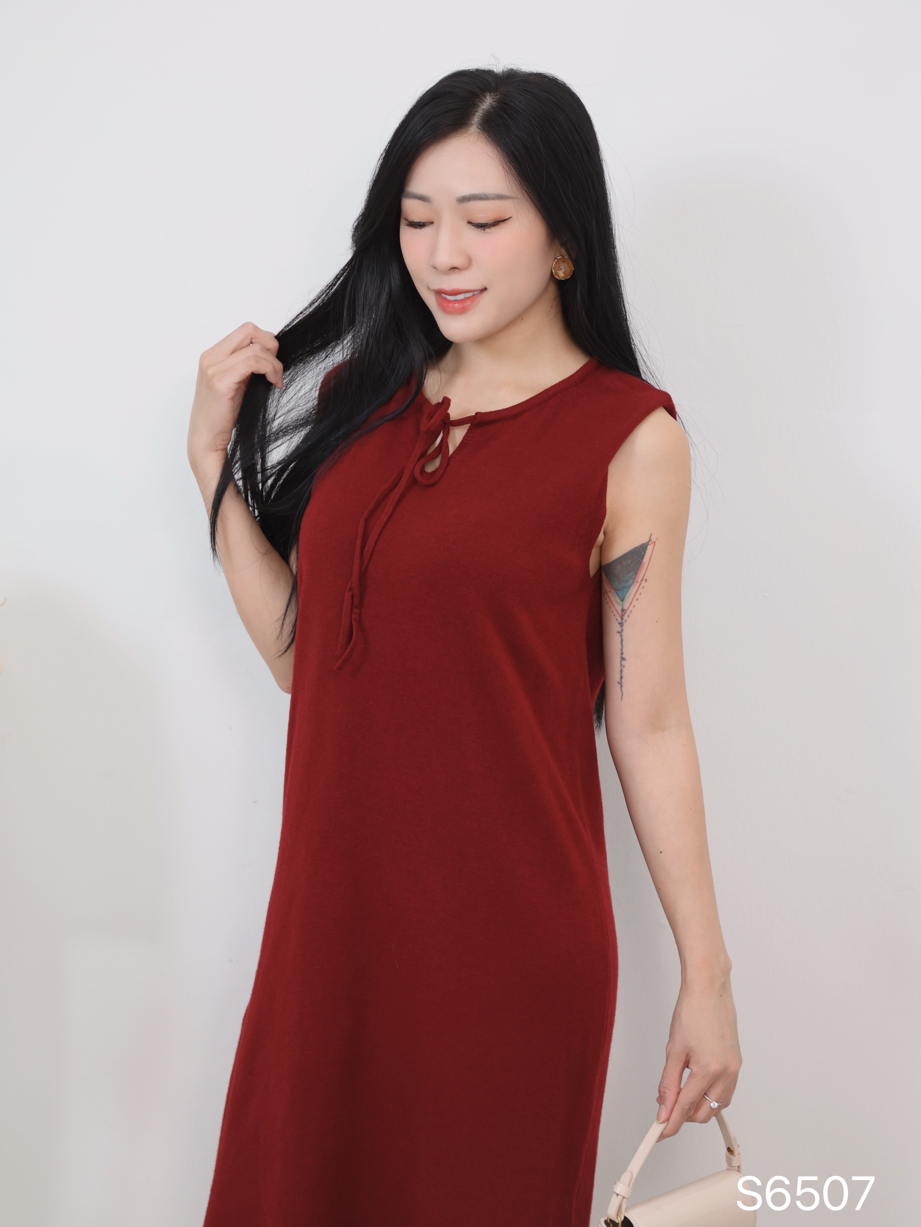 韩系领口系带设计无袖连身裙 (S6507)